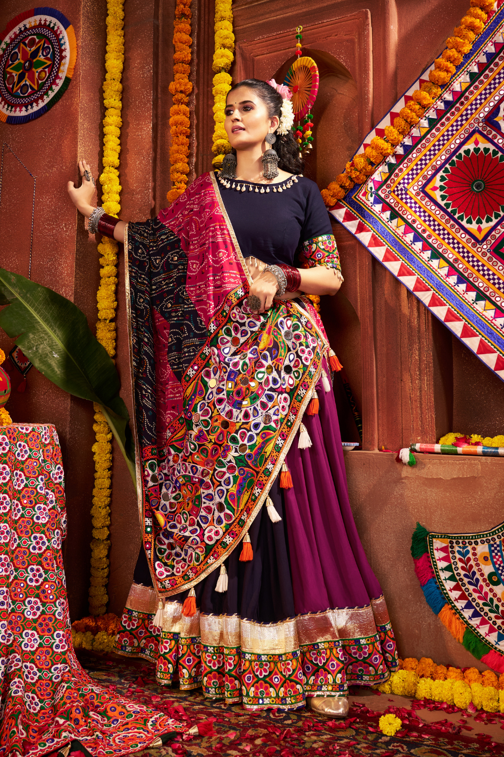 MULTI VISCOSE COTTON NAVRATRI CHANIYA CHOLI WITH THREAD WORK