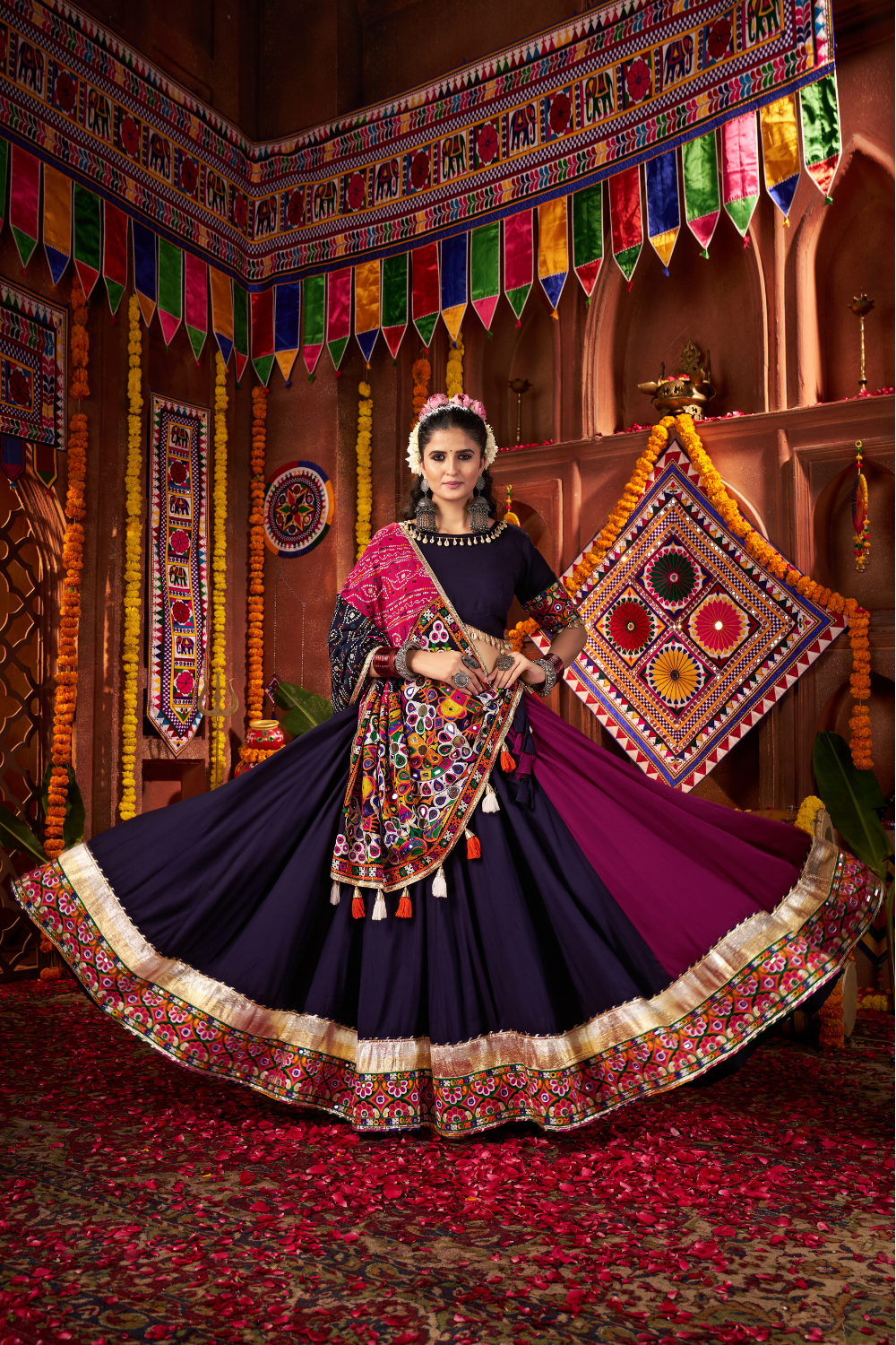 MULTI VISCOSE COTTON NAVRATRI CHANIYA CHOLI WITH THREAD WORK