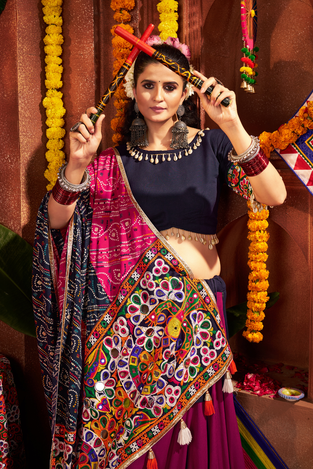 MULTI VISCOSE COTTON NAVRATRI CHANIYA CHOLI WITH THREAD WORK