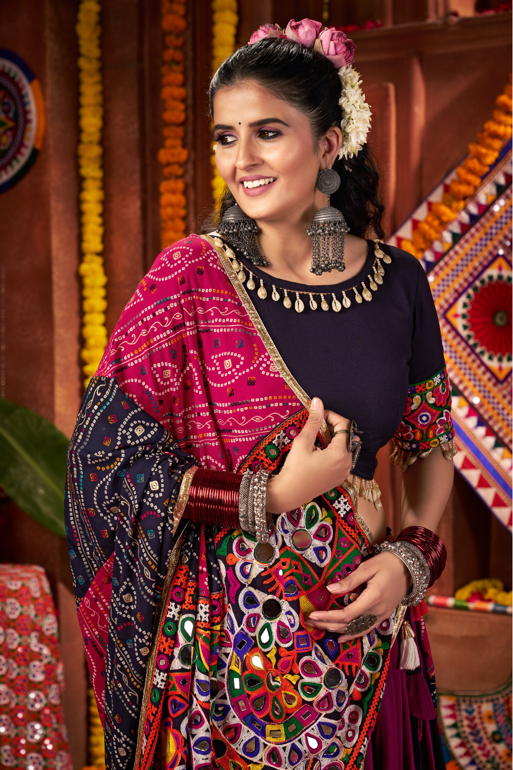 MULTI VISCOSE COTTON NAVRATRI CHANIYA CHOLI WITH THREAD WORK