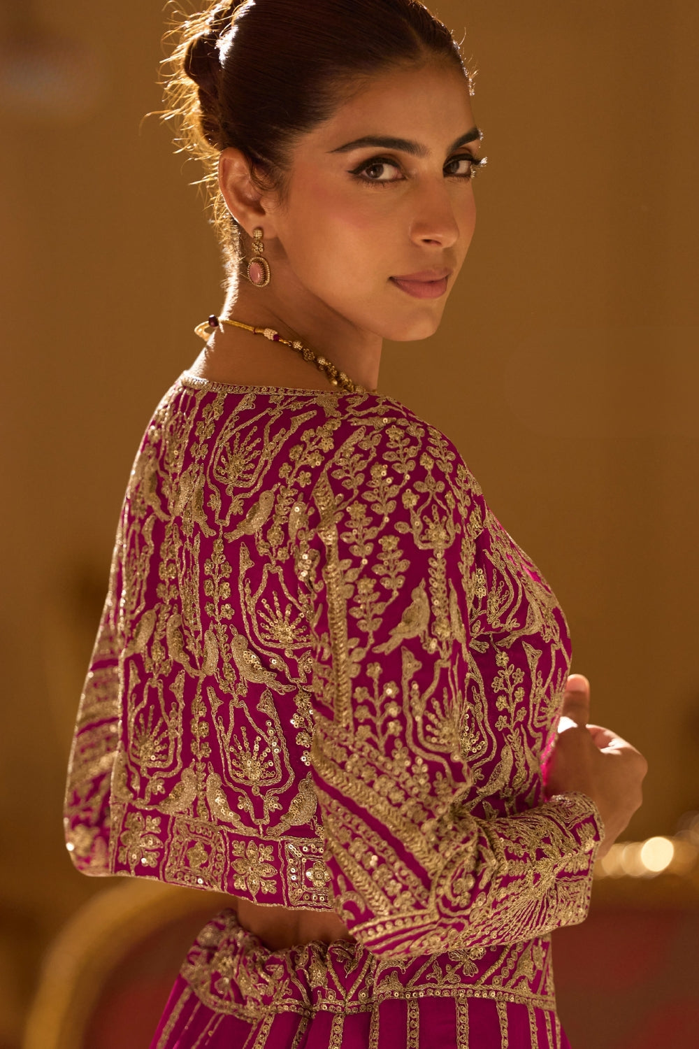 Magenta Georgette Lehenga Set with Embroidery and Sequins Work