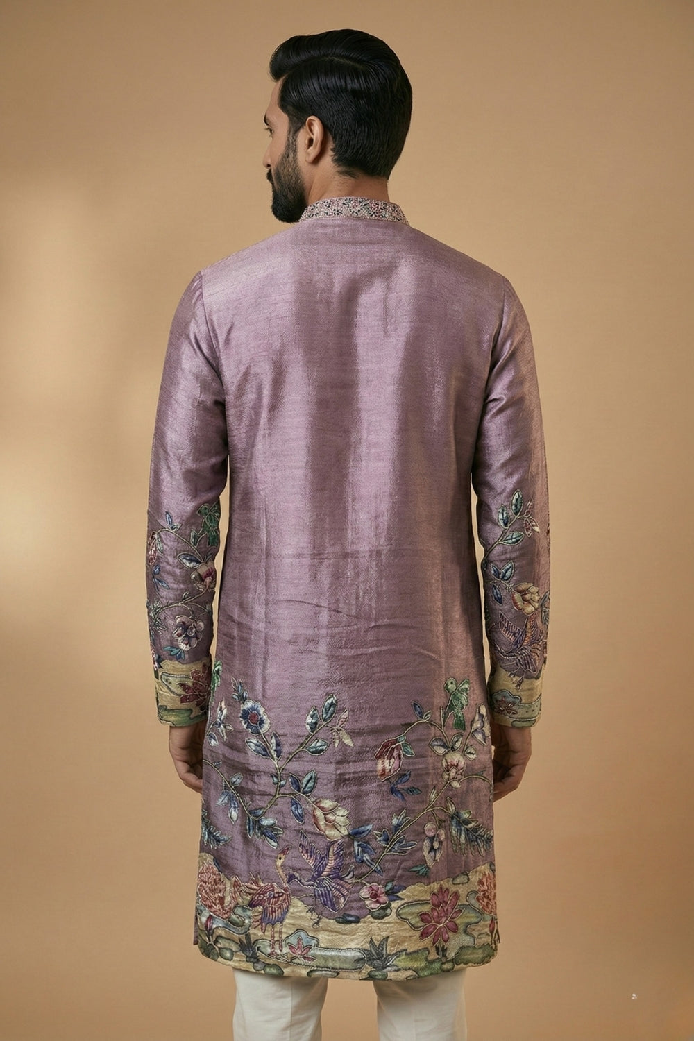 Mauve Silk Kurta Set with Zardosi and Sequins Work