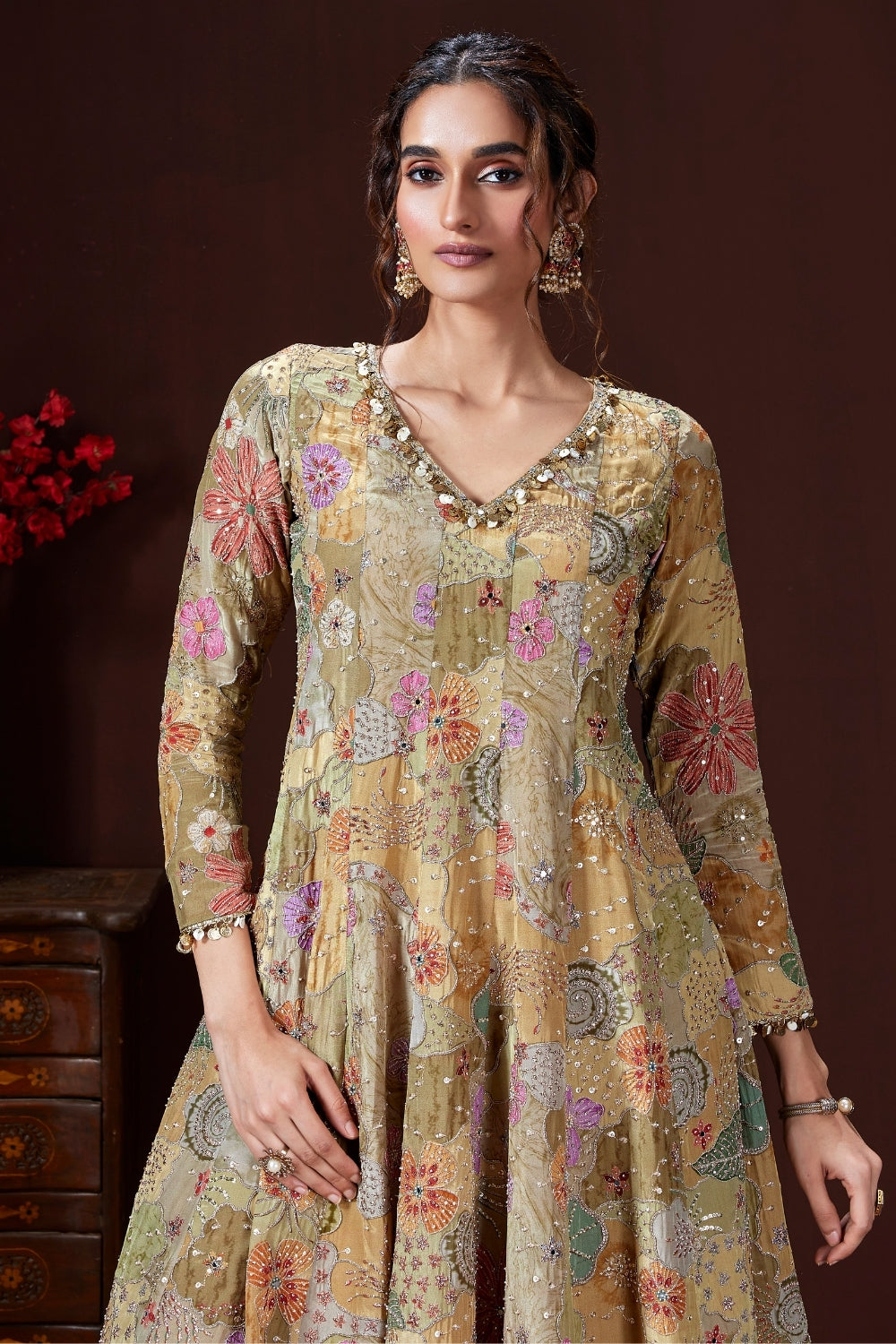 Mehndi Green Sharara set with Cutdana and Zari Work