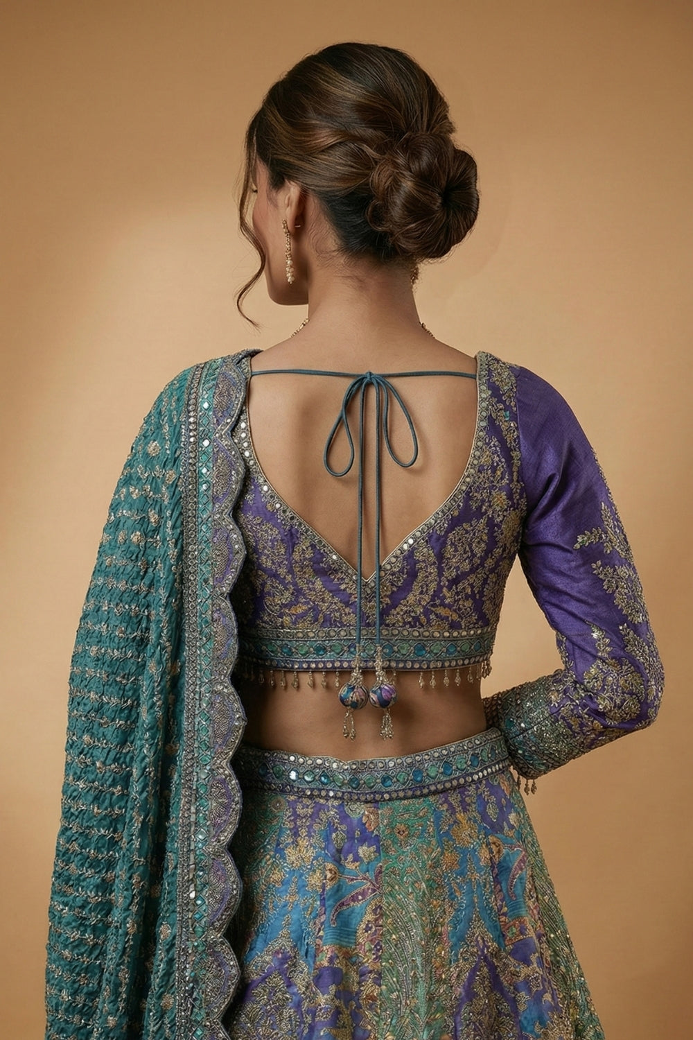 Multi Banarsi Silk Lehenga Set with Embroidery and Sequins Work