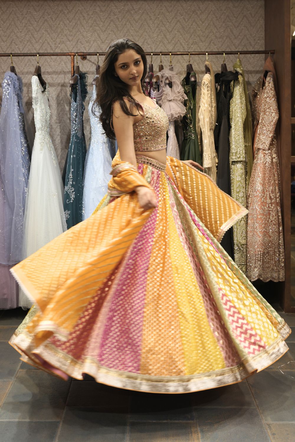 Multi Color Banarasi Lehenga Choli with Pearl and Zardosi Work