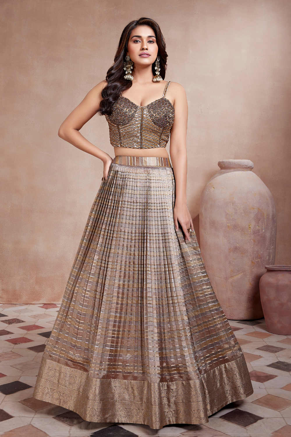 Multi Color Tissue Lehenga Choli With Zari