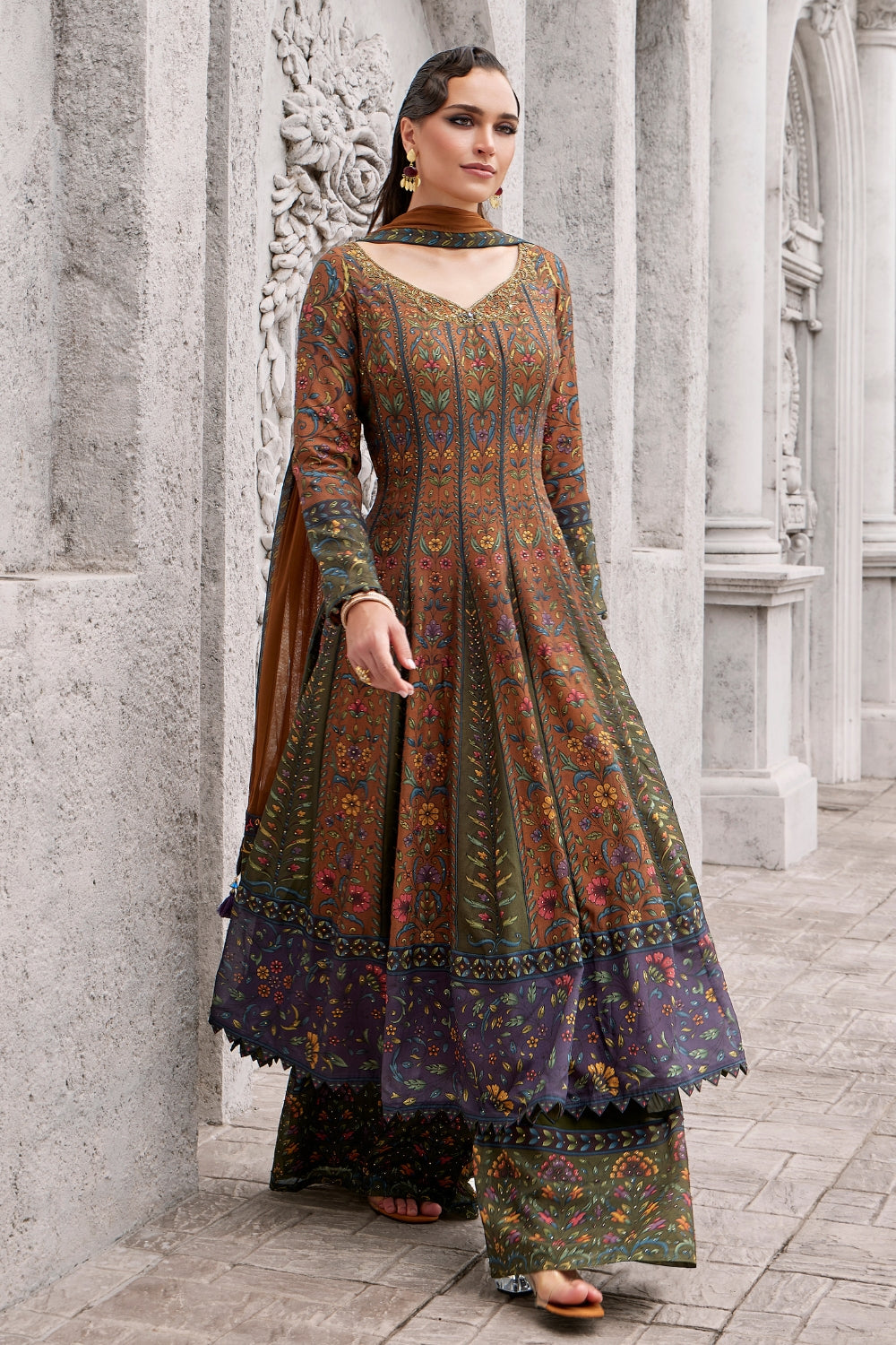 Multi Georgette Anarkali Set with Zardosi and Cutdana Work