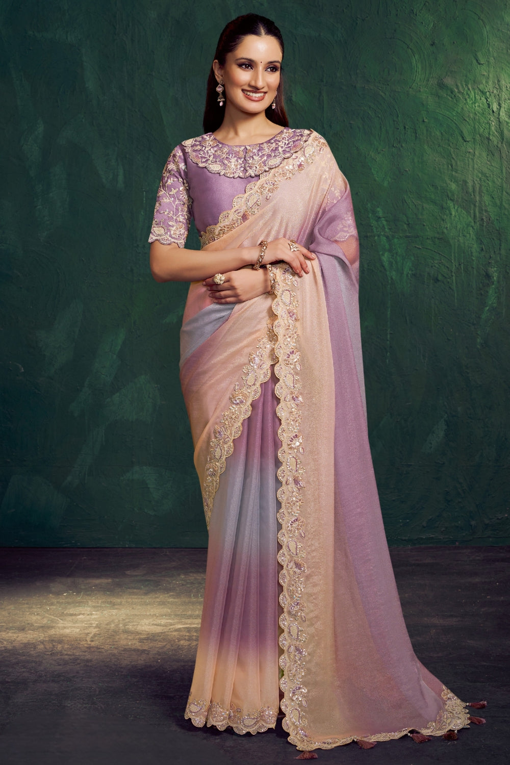 Multi Georgette Saree with Cutdana and Moti Work