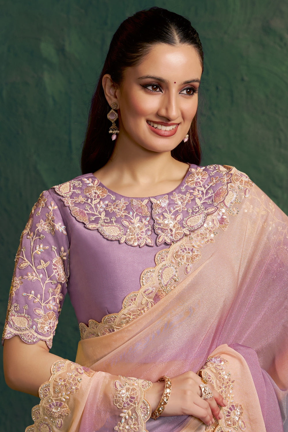 Multi Georgette Saree with Cutdana and Moti Work