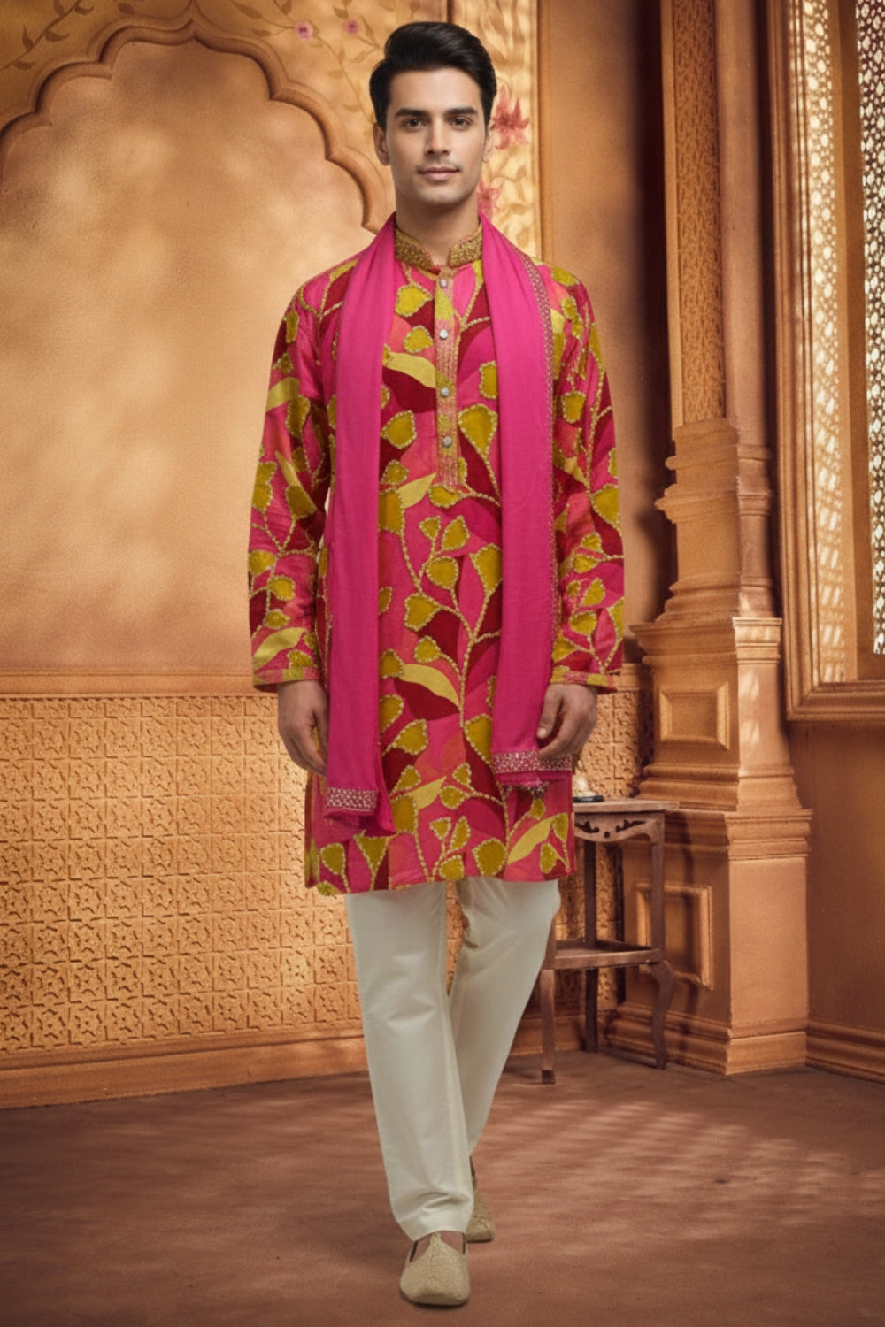Multi Silk Kurta Set with Mirror and Embroidery Work