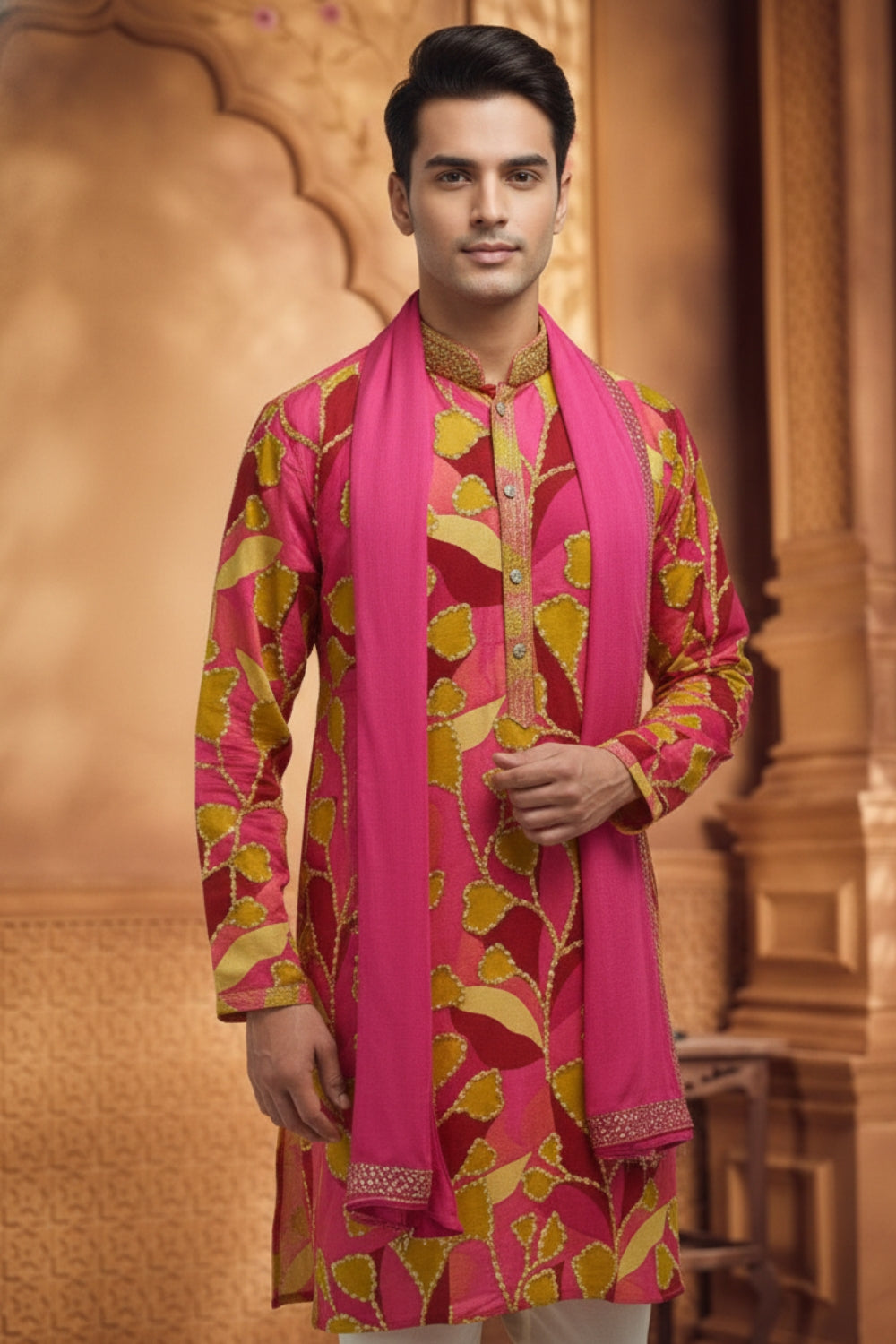 Multi Silk Kurta Set with Mirror and Embroidery Work