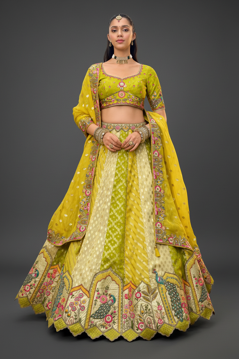 Multi Silk Lehenga Set with Sequins and Stone Work