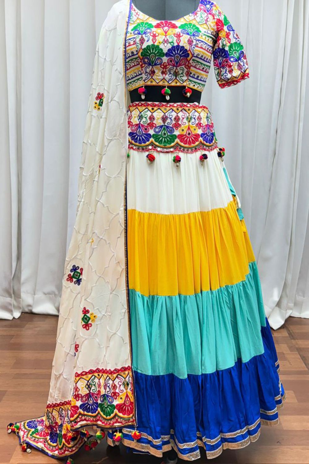 Multi Viscose Cotton Navratri Lehenga Choli Thread With Mirror Work