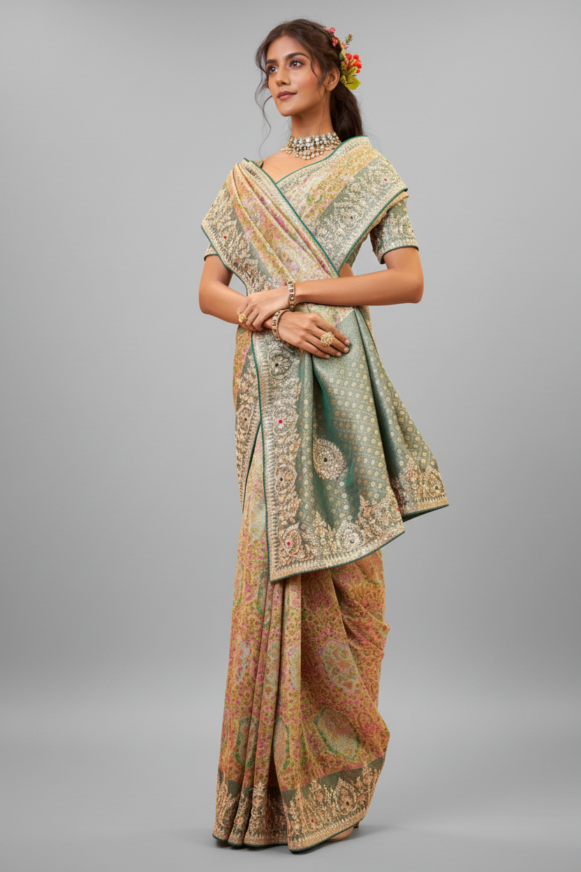Multi Viscose Silk Saree with Cutdana and Sequins Work