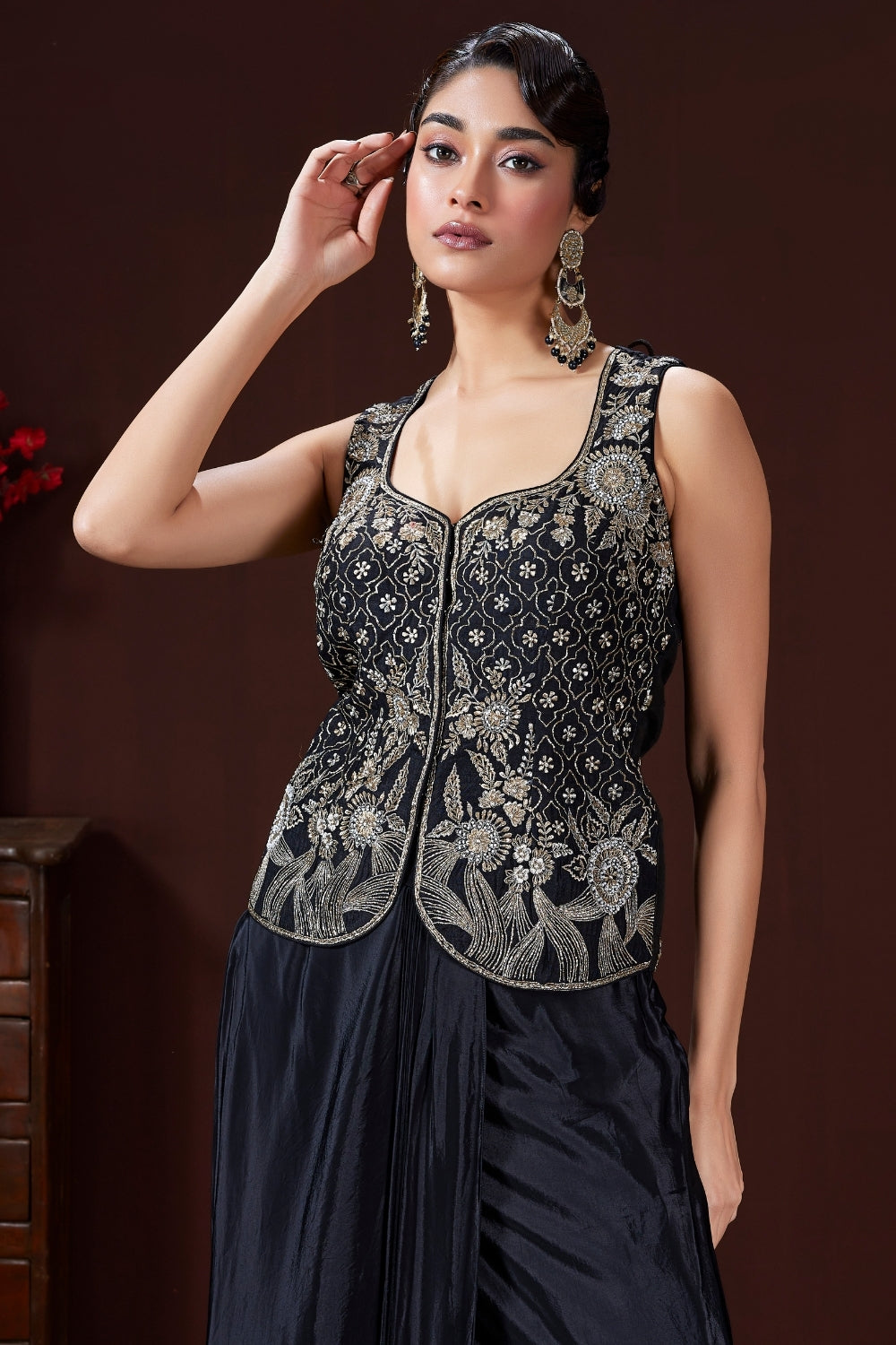 Navy Blue Georgette Skirt Set with Cutdana and Zari Embroidery Work