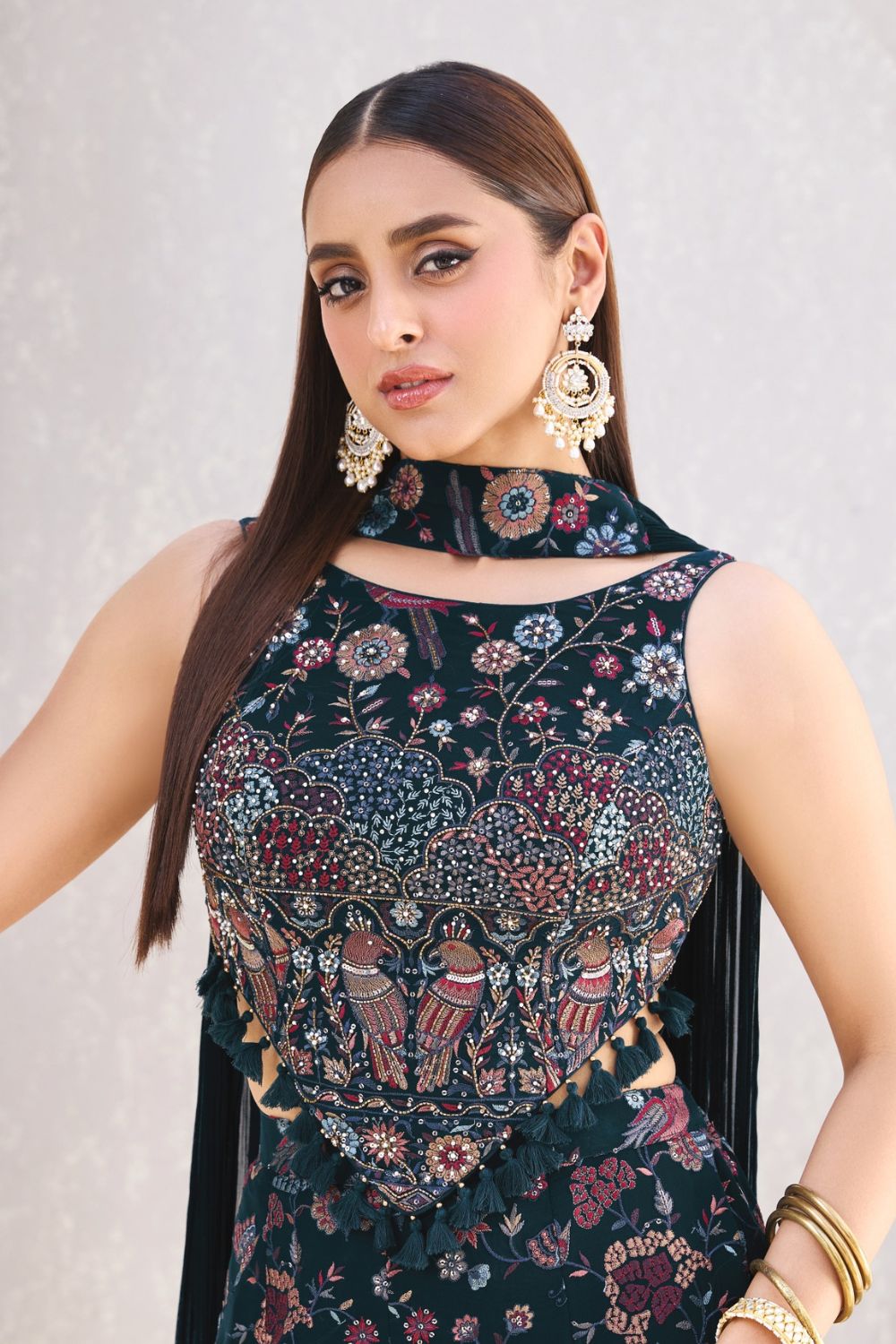 Navy Blue Handcrafted Georgette Palazzo Co-Ord Set