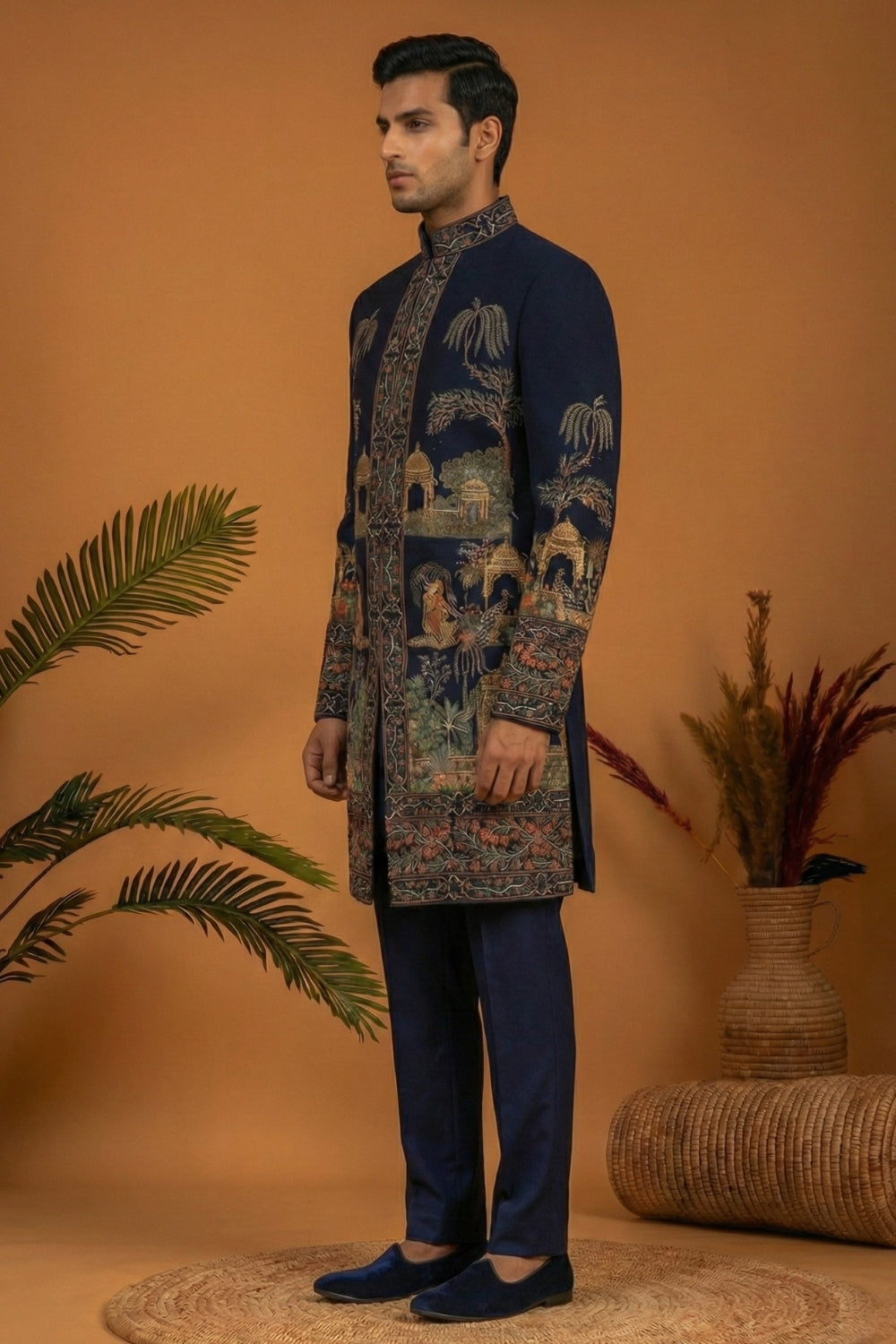 Navy Blue Imported Indo Western with Zardosi and Moti Work