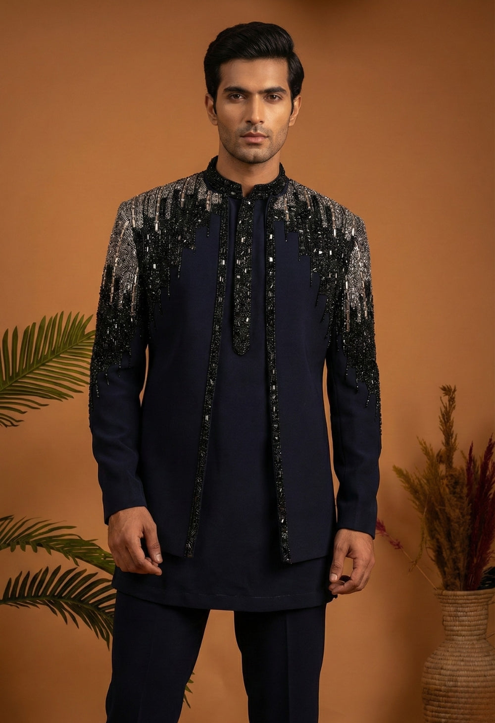Navy Blue Imported Indo Westren with Cutdana and Moti Work