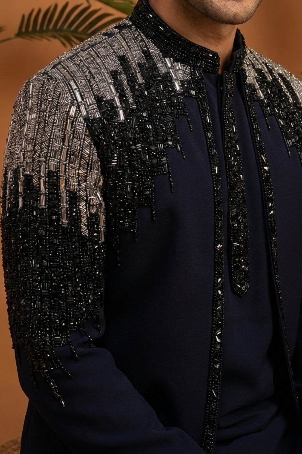 Navy Blue Imported Indo Westren with Cutdana and Moti Work