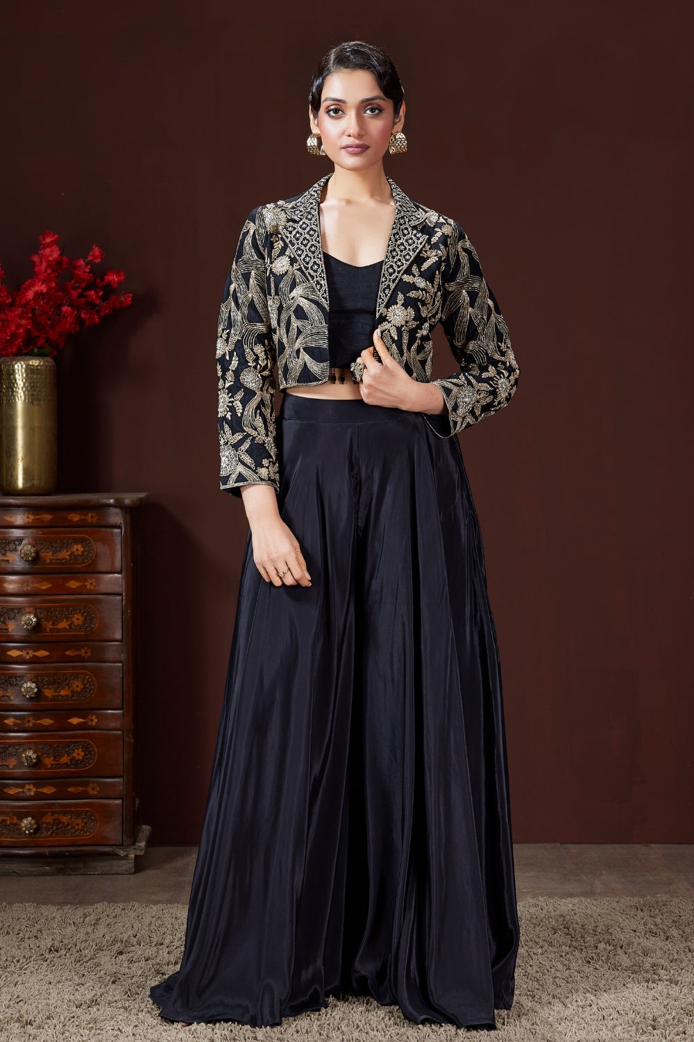 Navy Blue Palazzo Set with Cutdana and Zari Embroidered Work