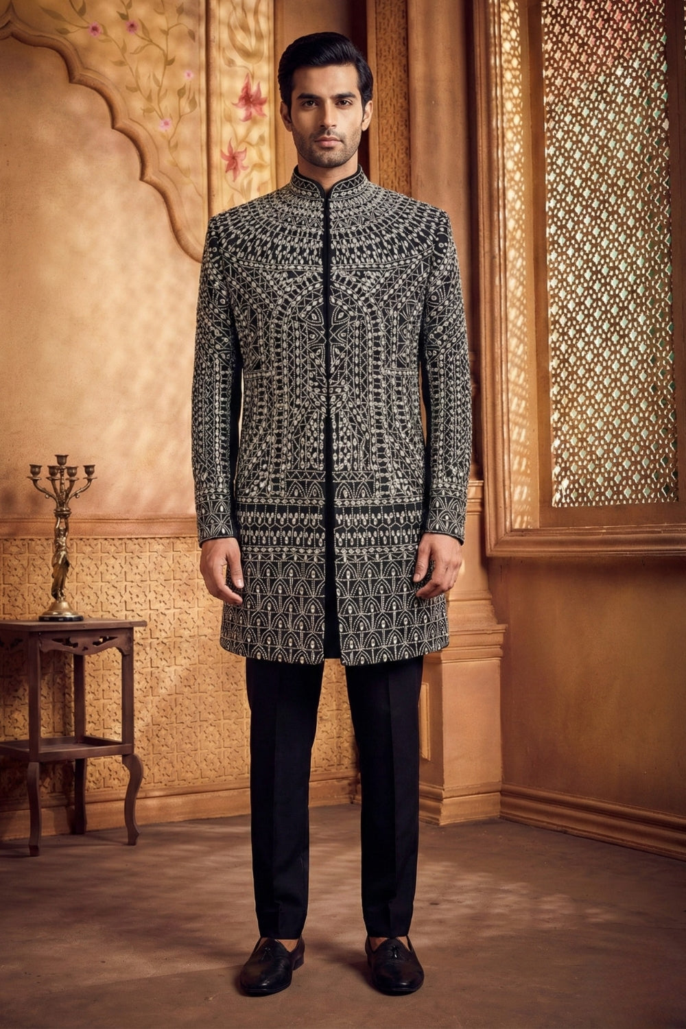 Black Silk Open Indo Westren with Mirror and Thread Work