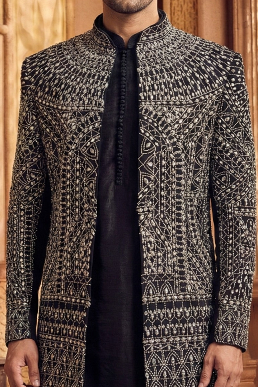 Black Silk Open Indo Westren with Mirror and Thread Work