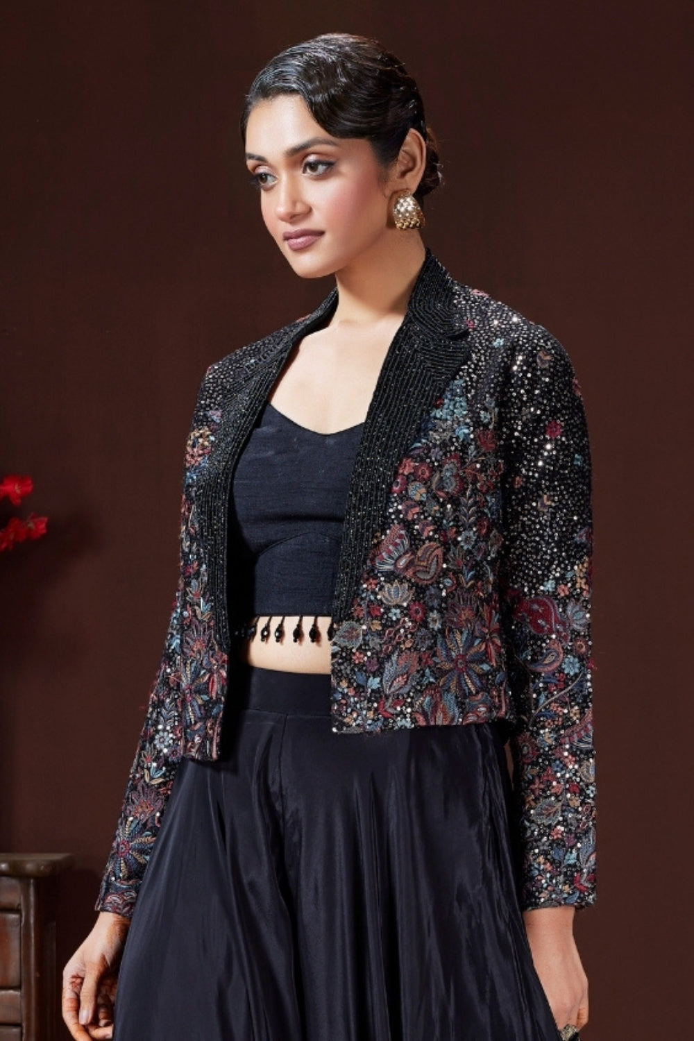 Navy Blue Silk Palazzo Set with Cutdana and Zari Work