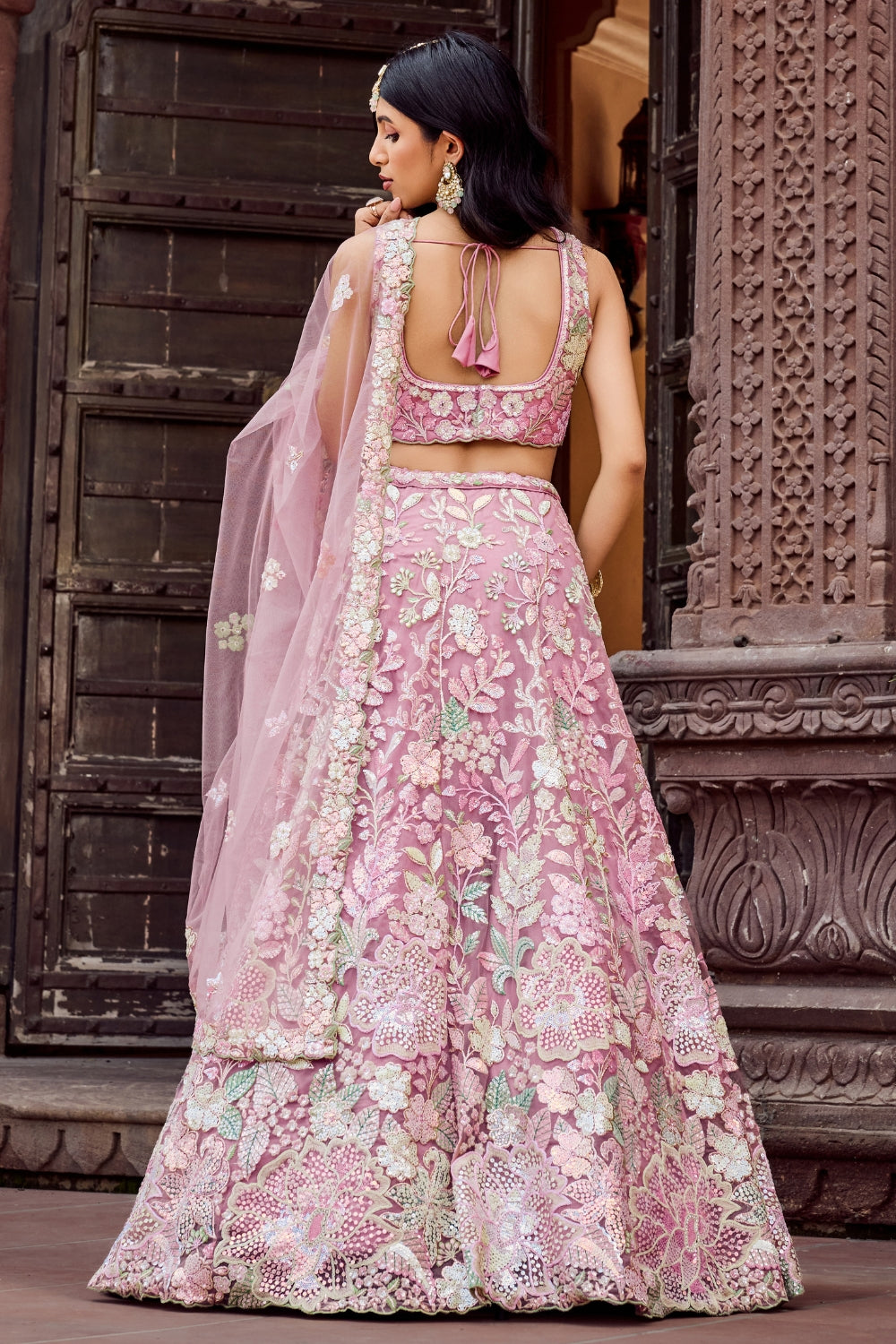 Net Lehenga Choli with Moti and Cutdana Work