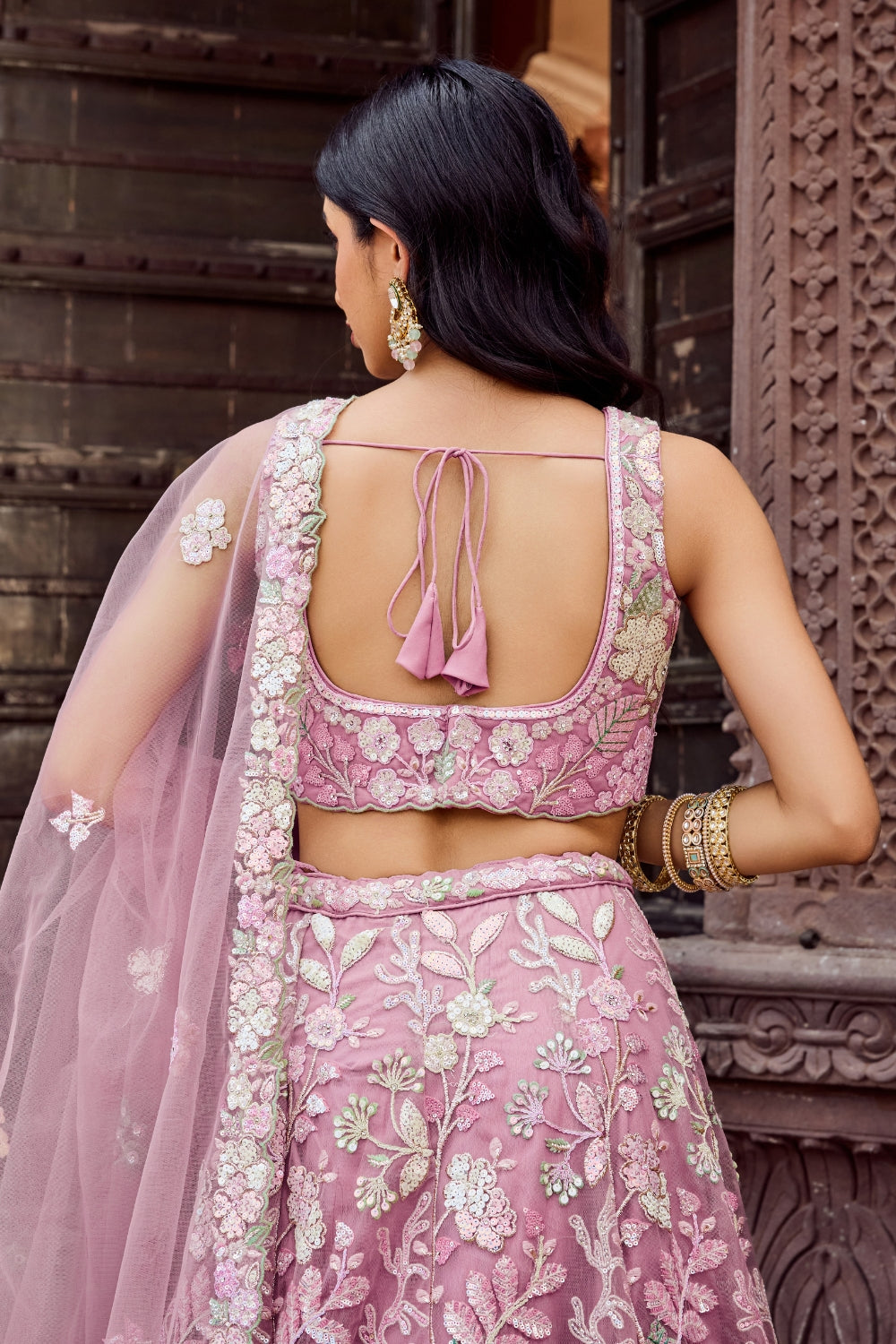 Net Lehenga Choli with Moti and Cutdana Work
