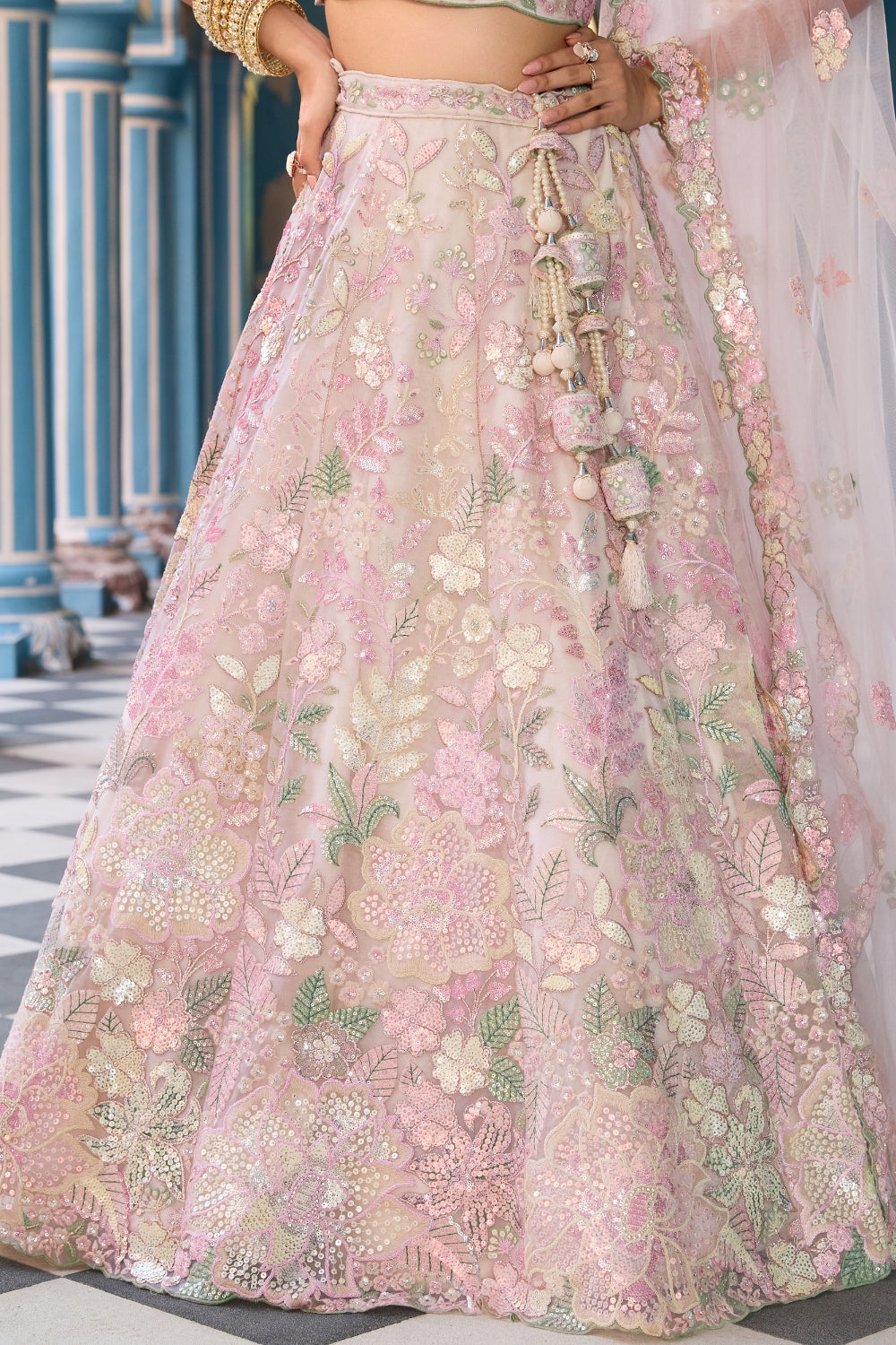 Net Lehenga Choli with Moti and Cutdana Work