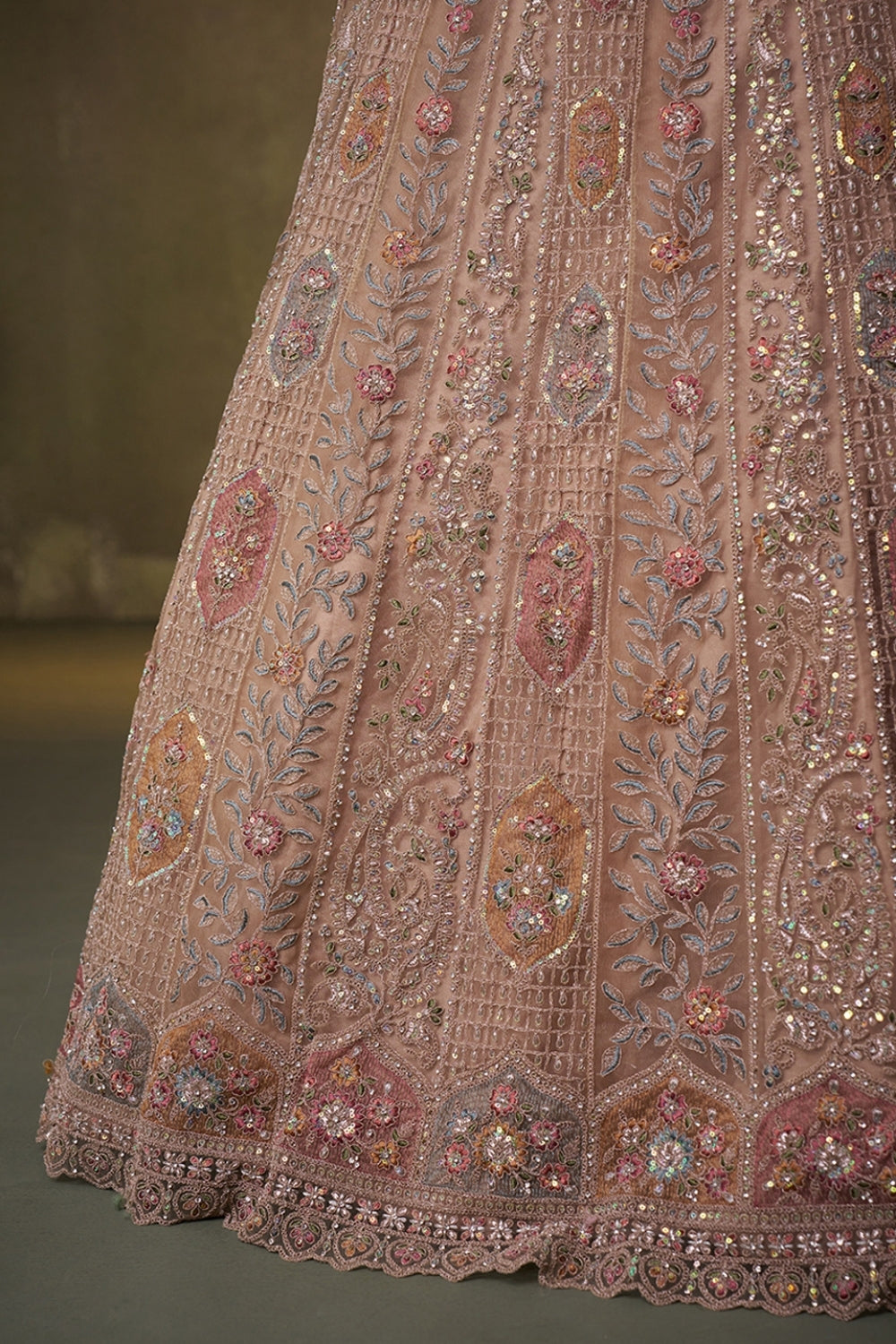 Net Lehenga Set with Embroidery and Sequins Work