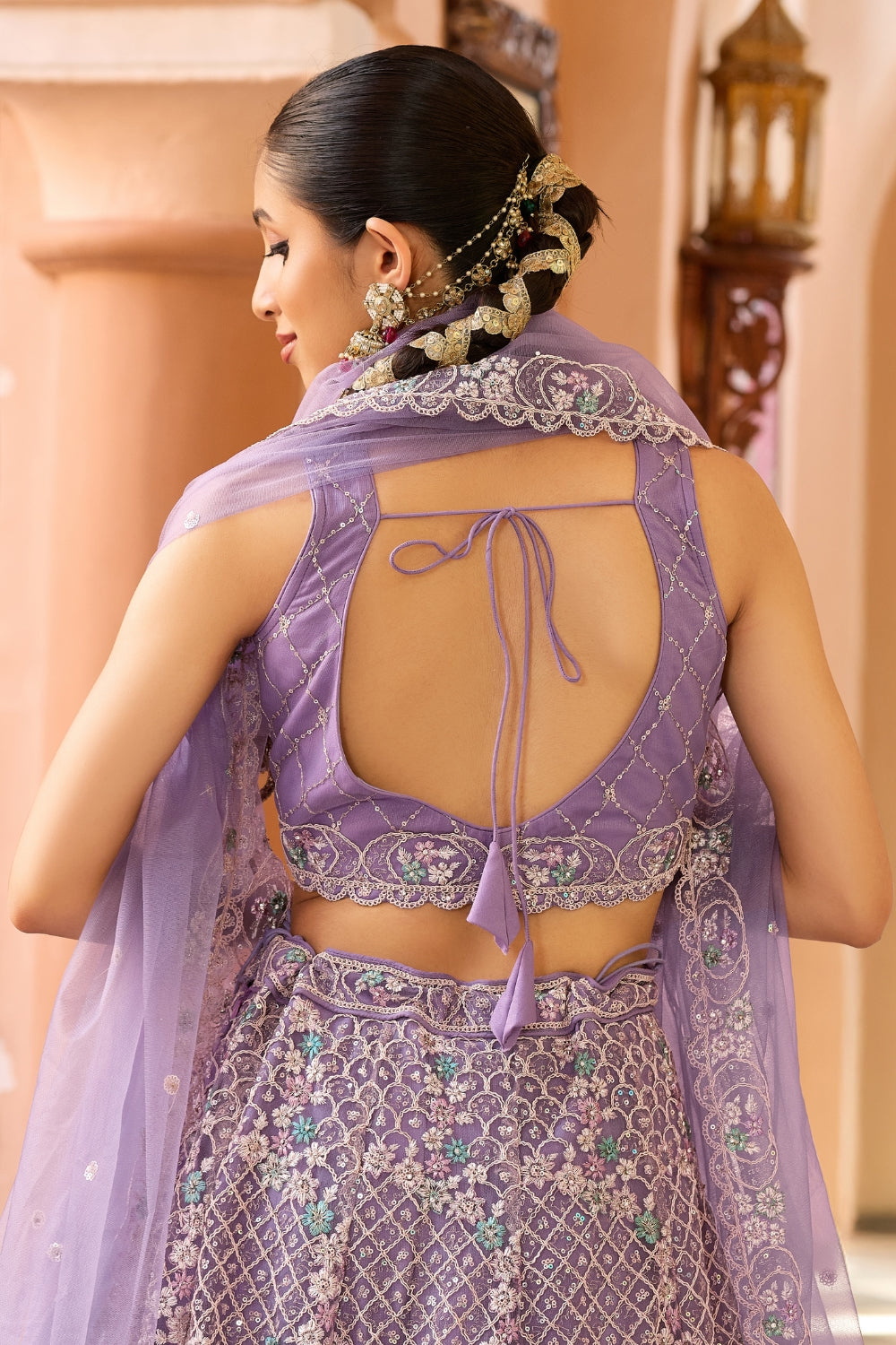 Net Lehenga Set with Resham Embroidery and Sequins Work