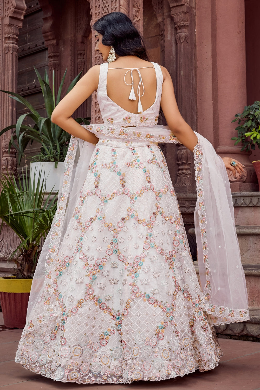 Net Lehenga Set with Resham Embroidery and Sequins Work