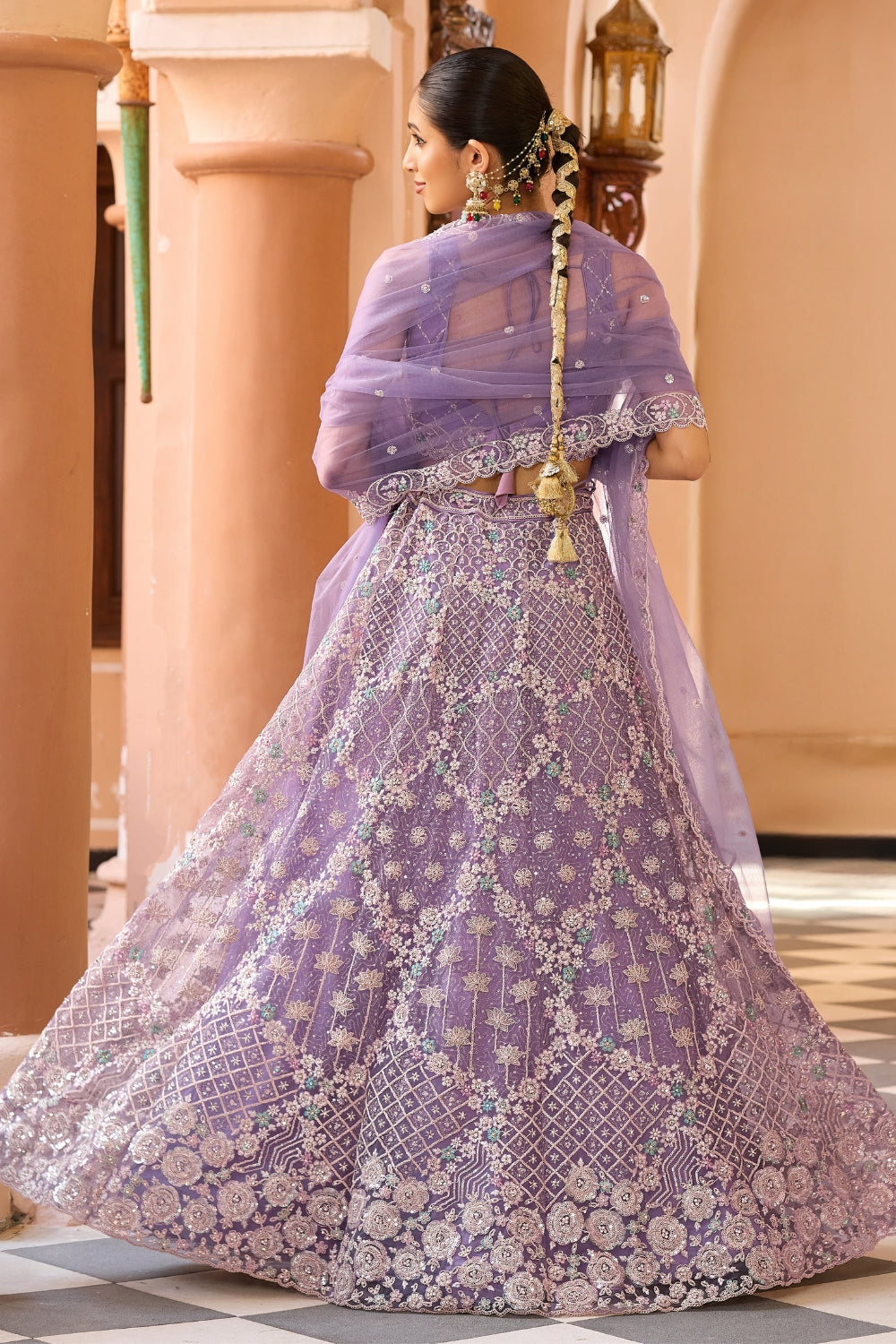 Net Lehenga Set with Resham Embroidery and Sequins Work