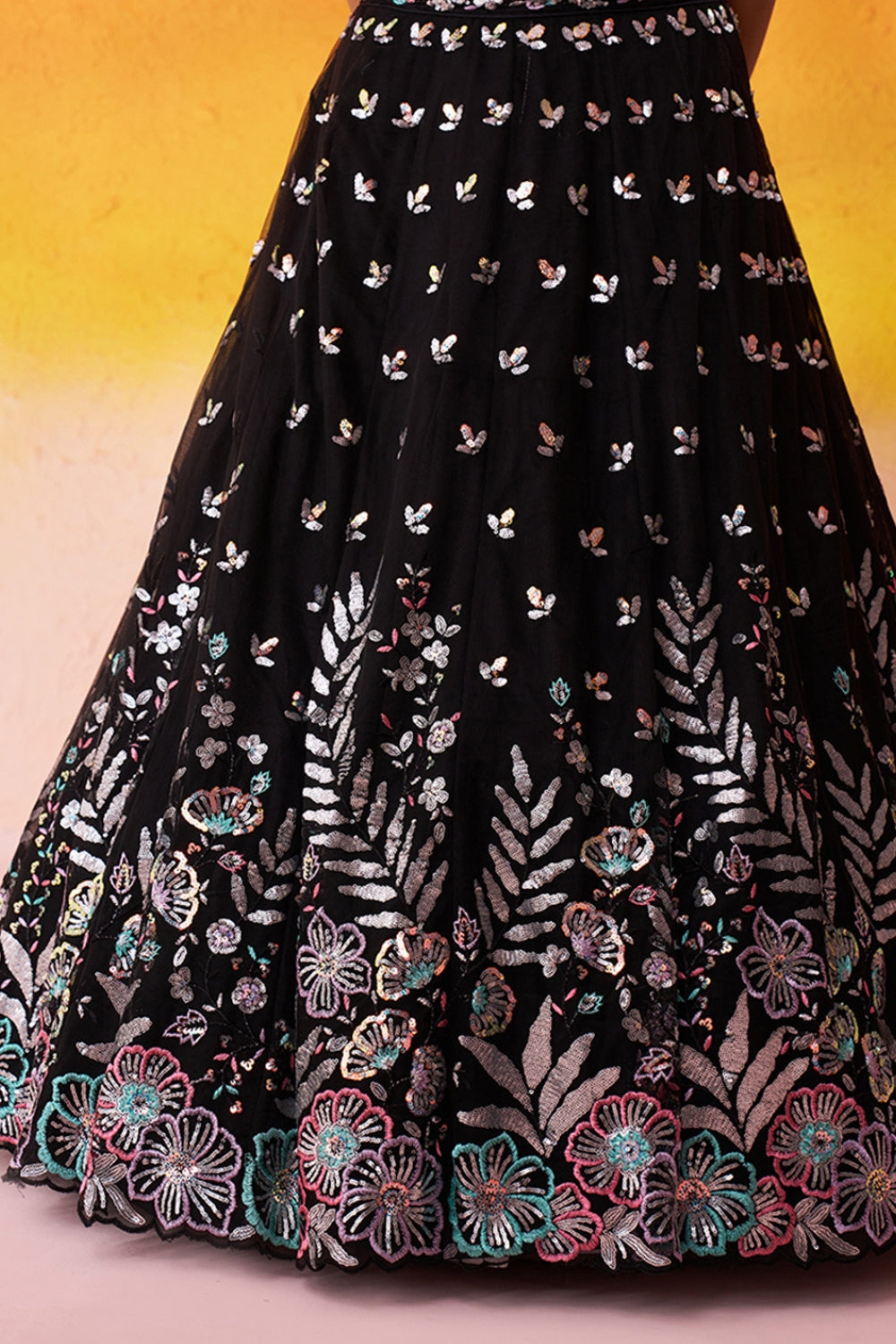 Net Lehenga Set with Resham Embroidery and Sequins Work