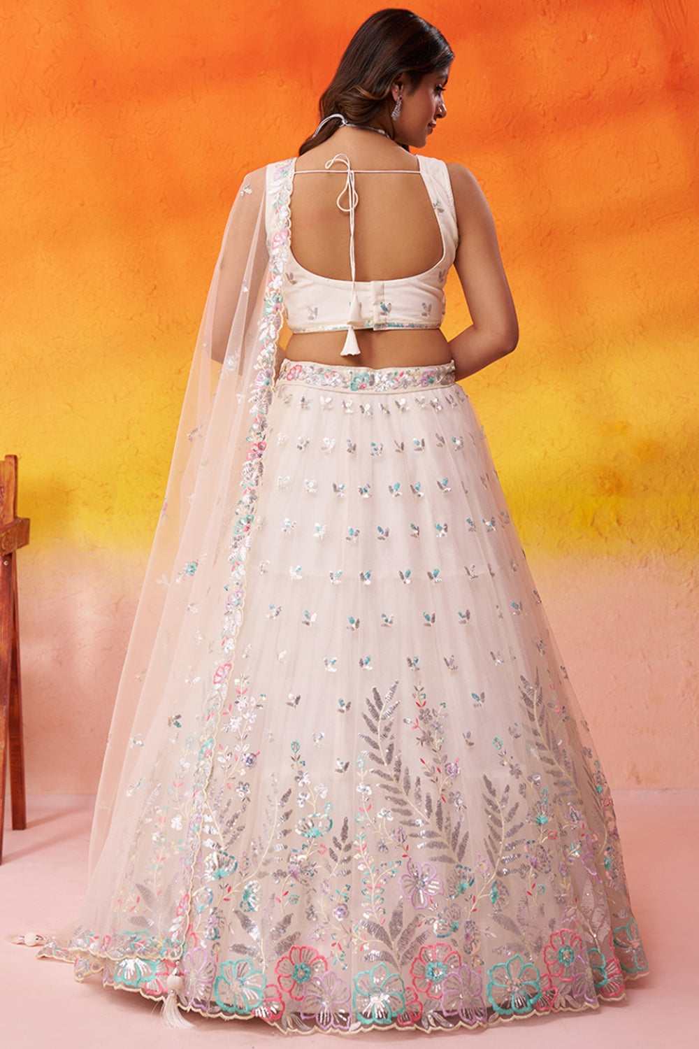 Net Lehenga Set with Resham Embroidery and Sequins Work