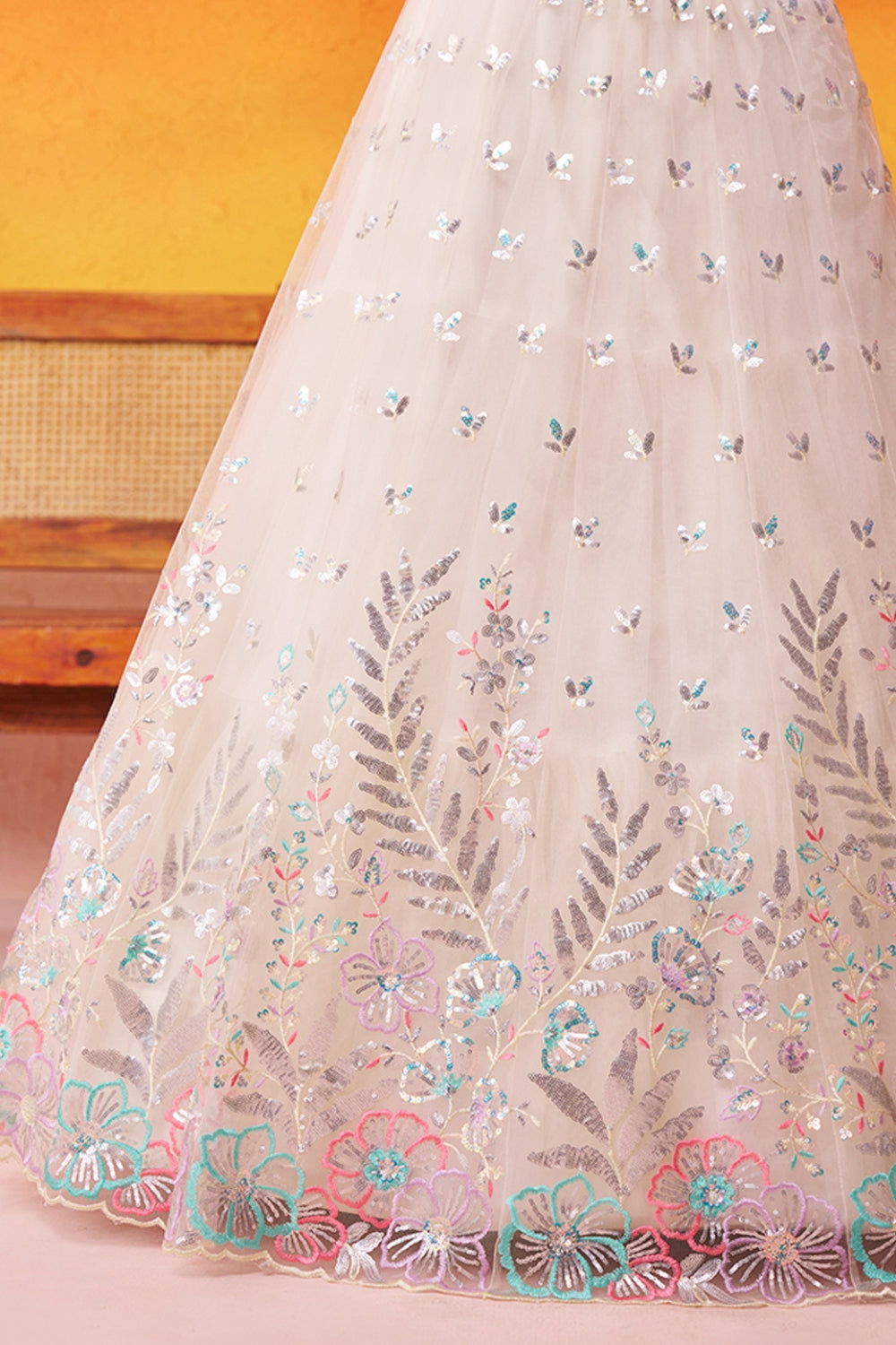 Net Lehenga Set with Resham Embroidery and Sequins Work