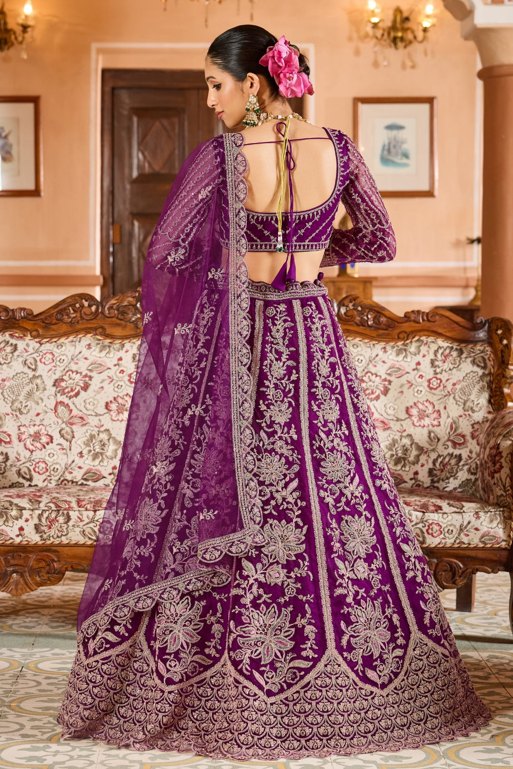 Net Lehenga Set with Resham Embroidery and Stone Work