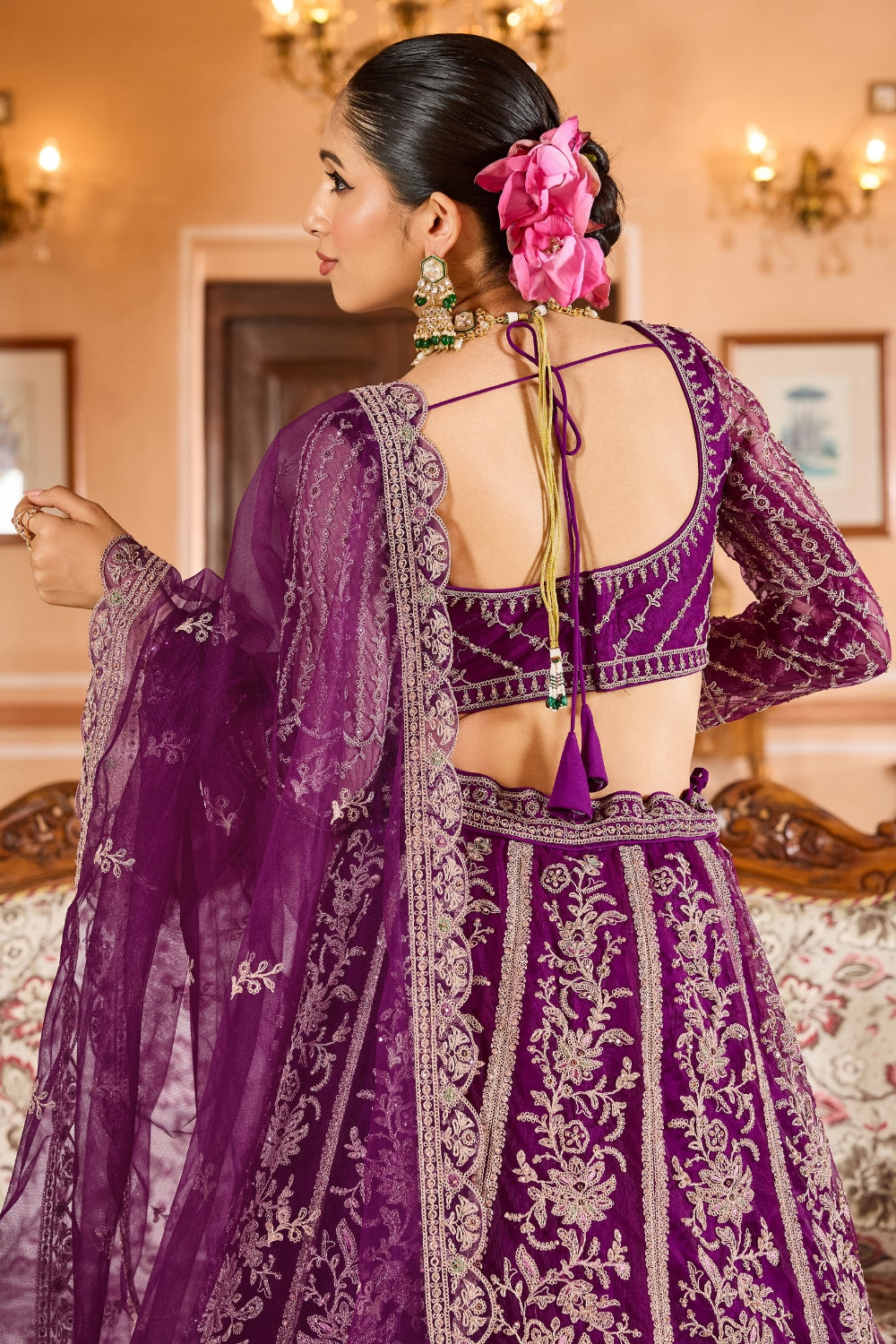 Net Lehenga Set with Resham Embroidery and Stone Work
