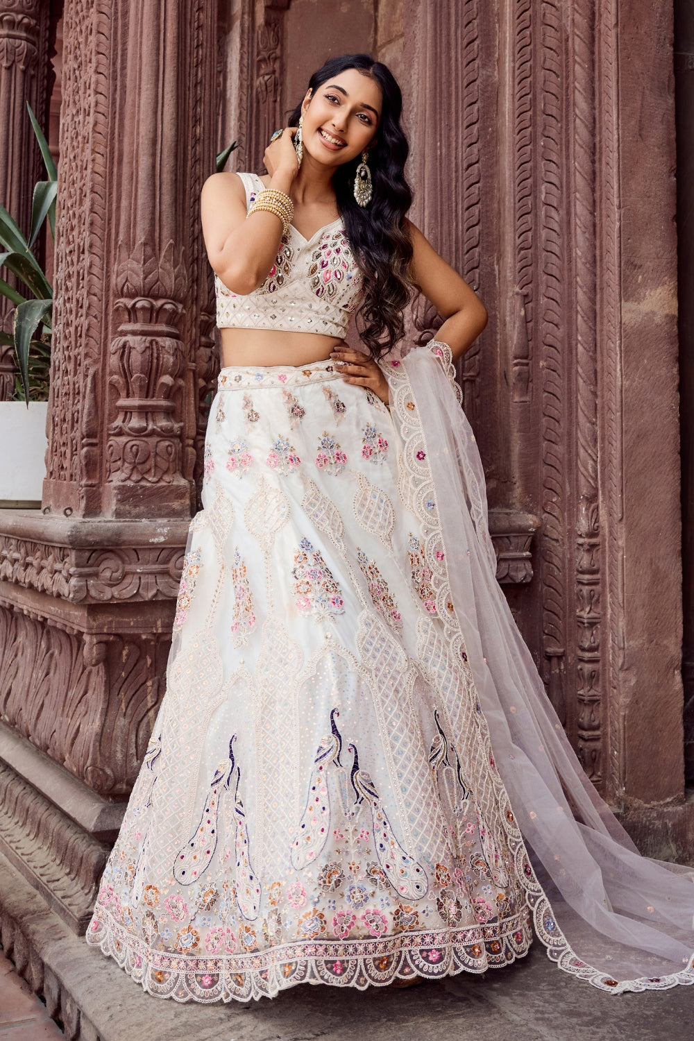 Net Lehenga Set with Resham Embroidery and Stone Work