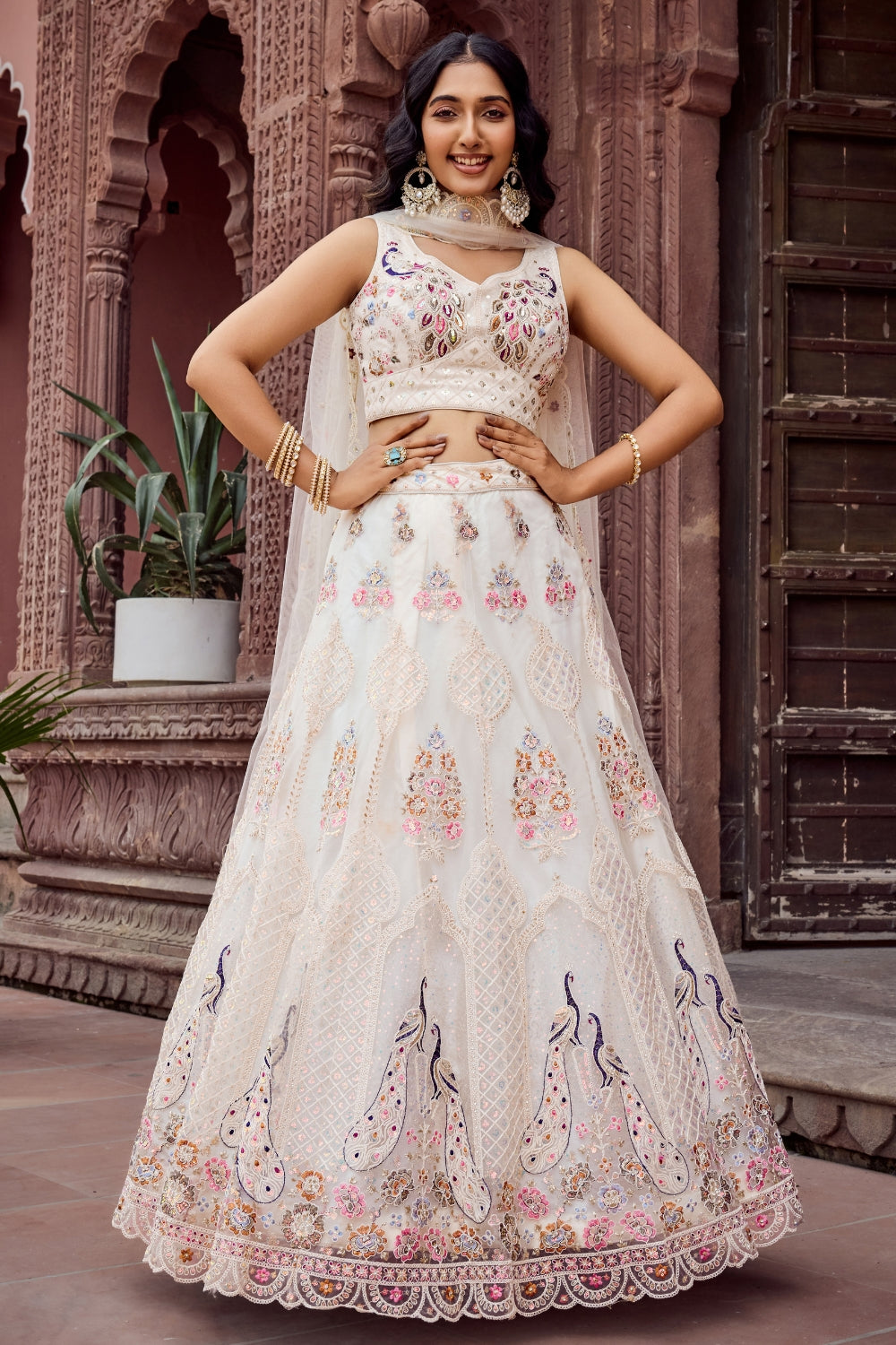 Net Lehenga Set with Resham Embroidery and Stone Work
