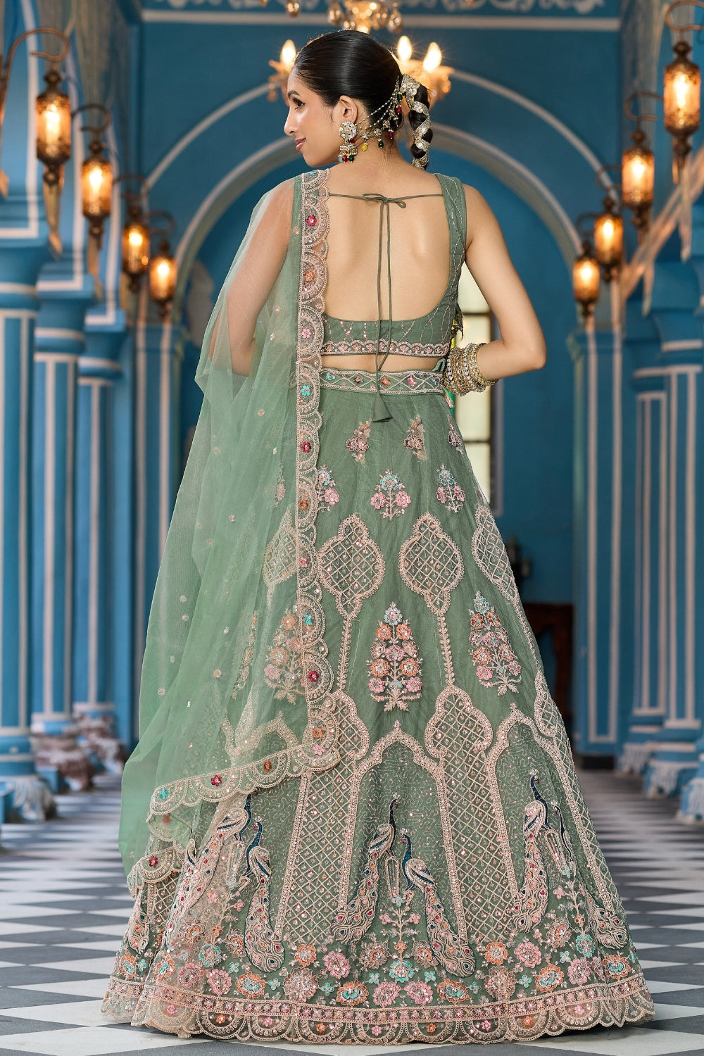 Net Lehenga Set with Resham Embroidery and Stone Work
