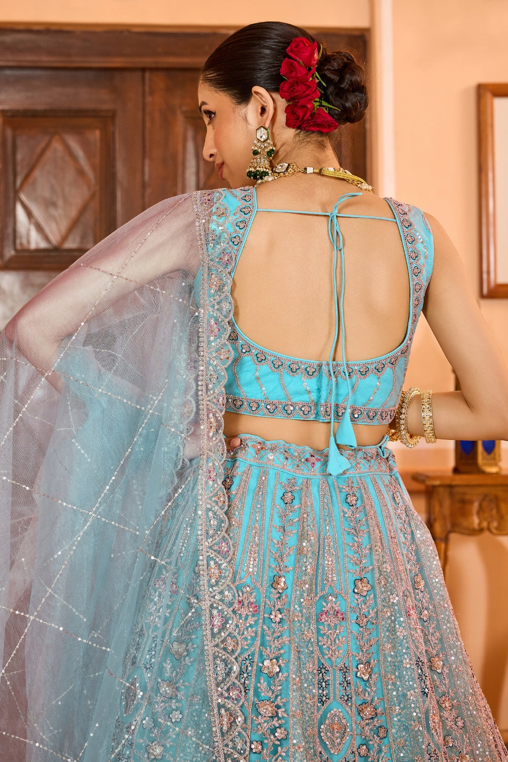 Net Lehenga Set with Resham Embroidery and Stone Work