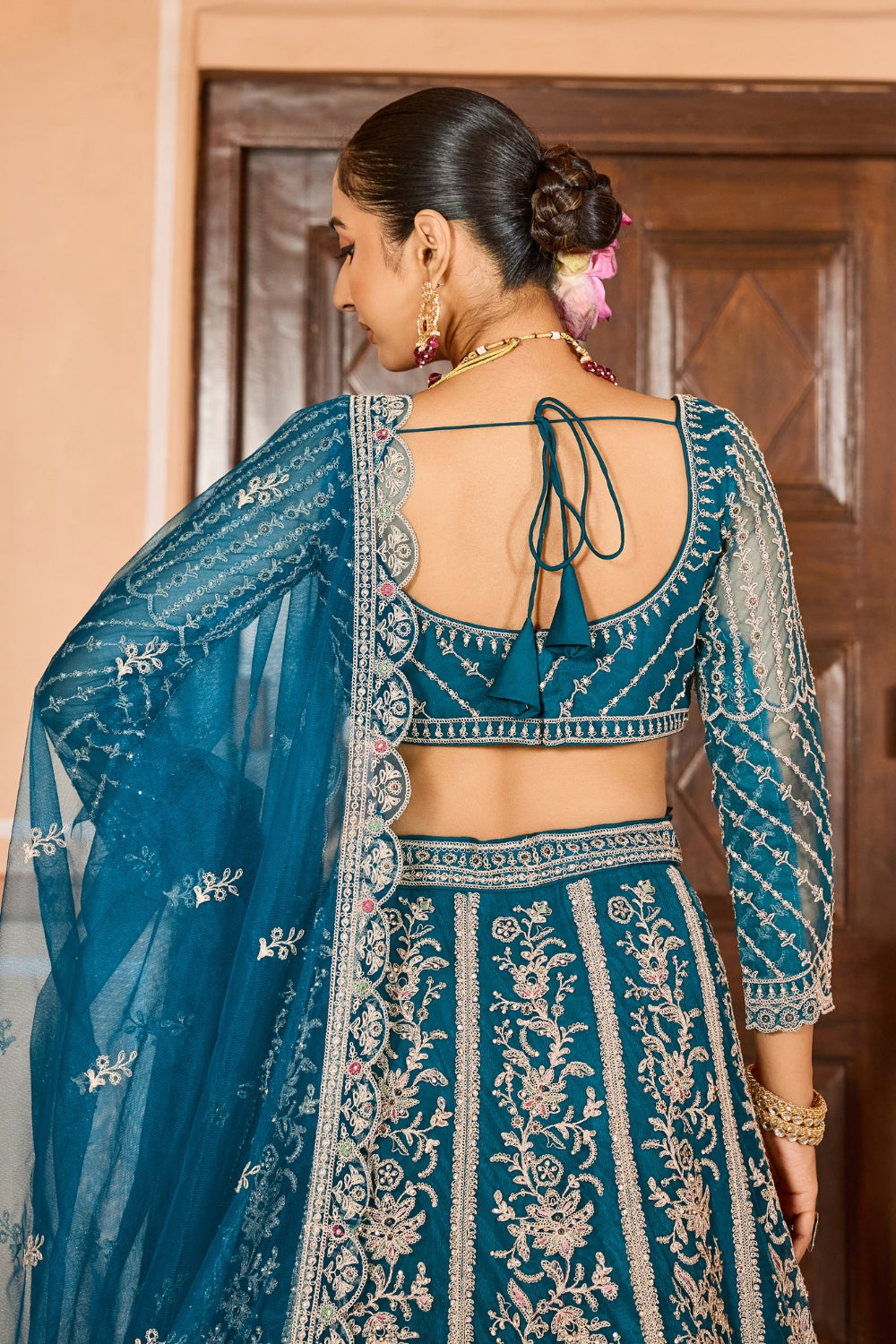 Net Lehenga Set with Resham Embroidery and Stone Work