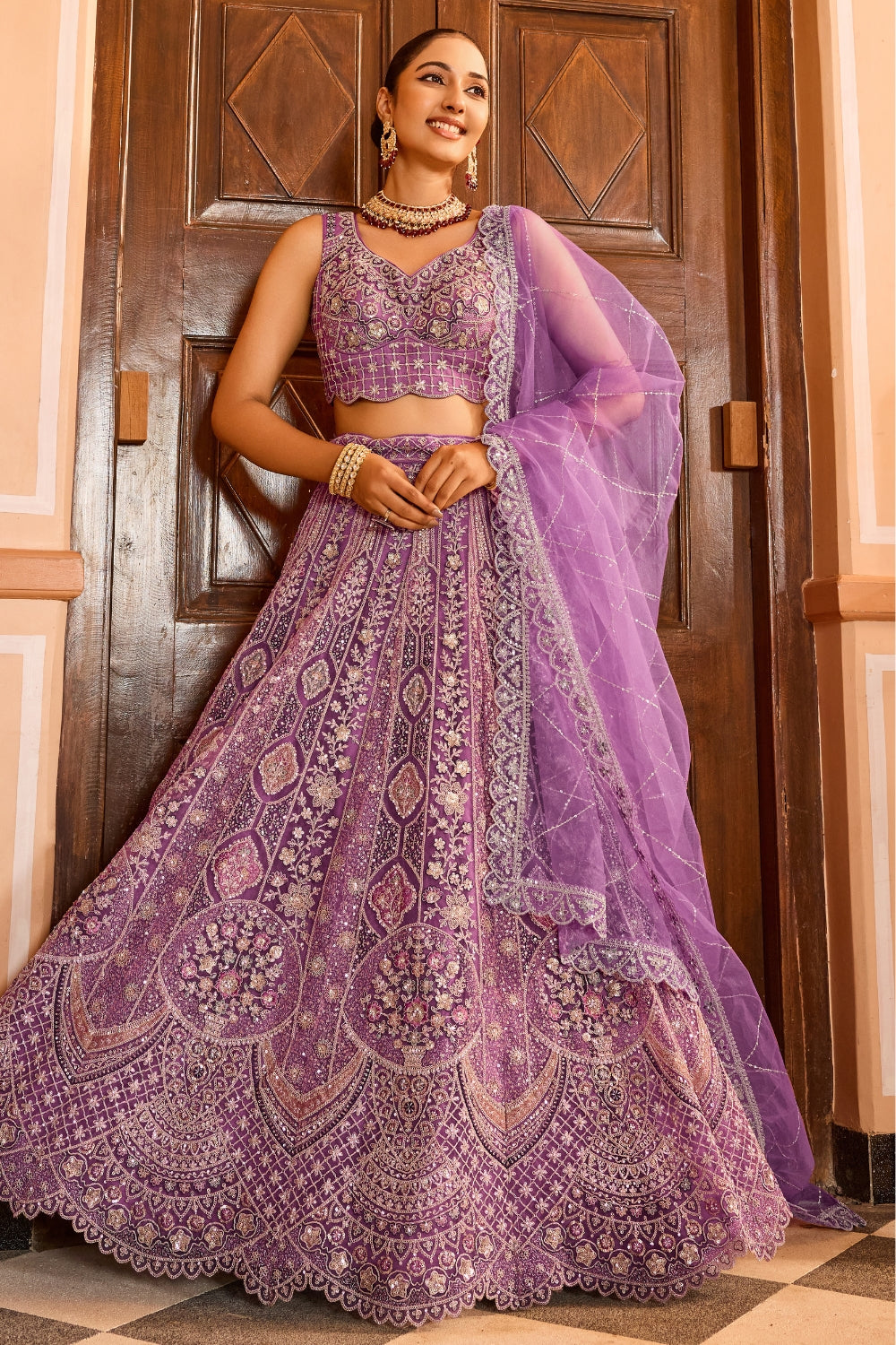 Net Lehenga Set with Resham Embroidery and Stone Work