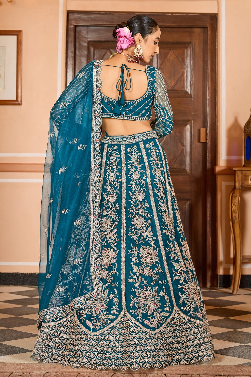 Net Lehenga Set with Resham Embroidery and Stone Work