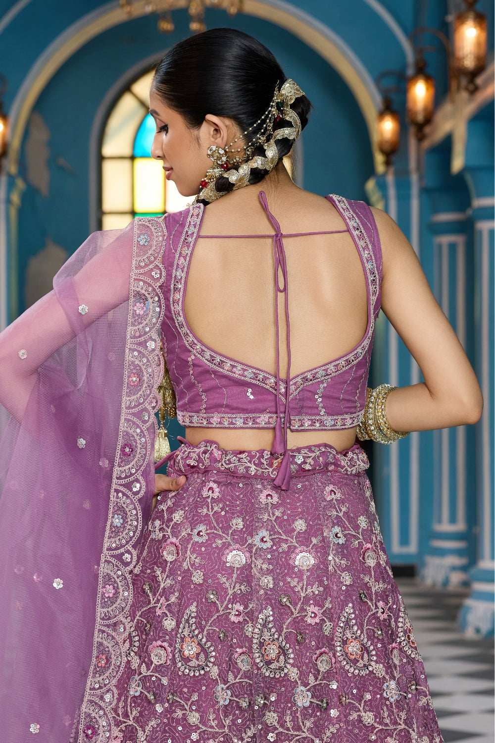 Net Lehenga Set with Resham Embroidery and Stone Work