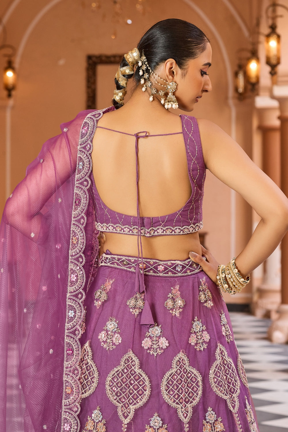 Net Lehenga Set with Resham Embroidery and Stone Work