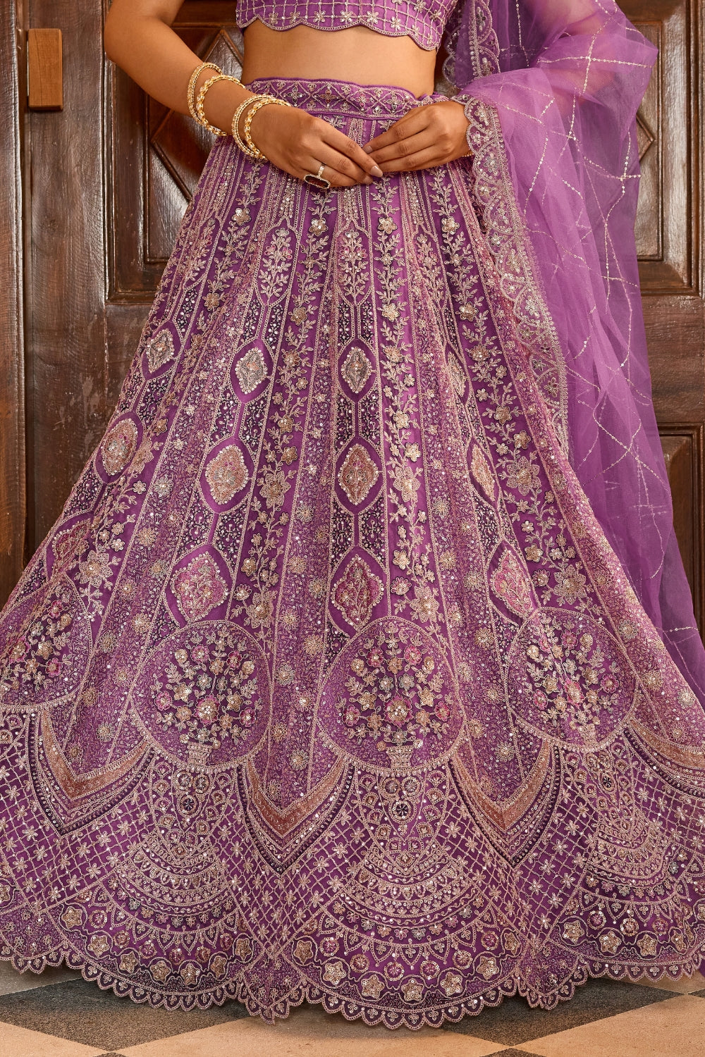 Net Lehenga Set with Resham Embroidery and Stone Work