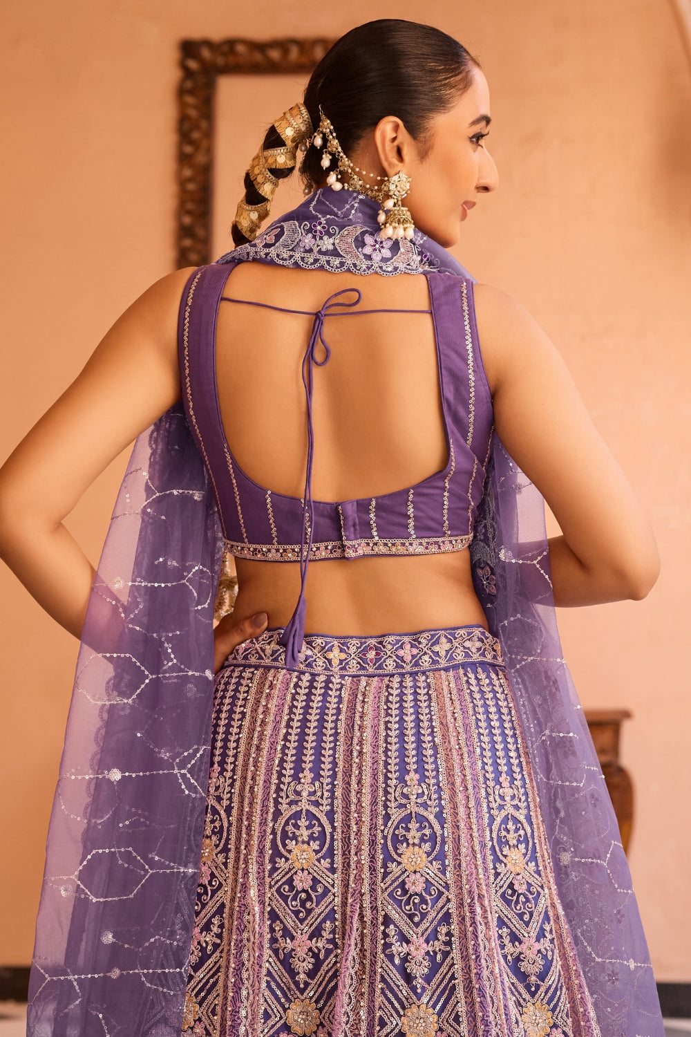 Net Lehenga Set with Sequins and Stone Work
